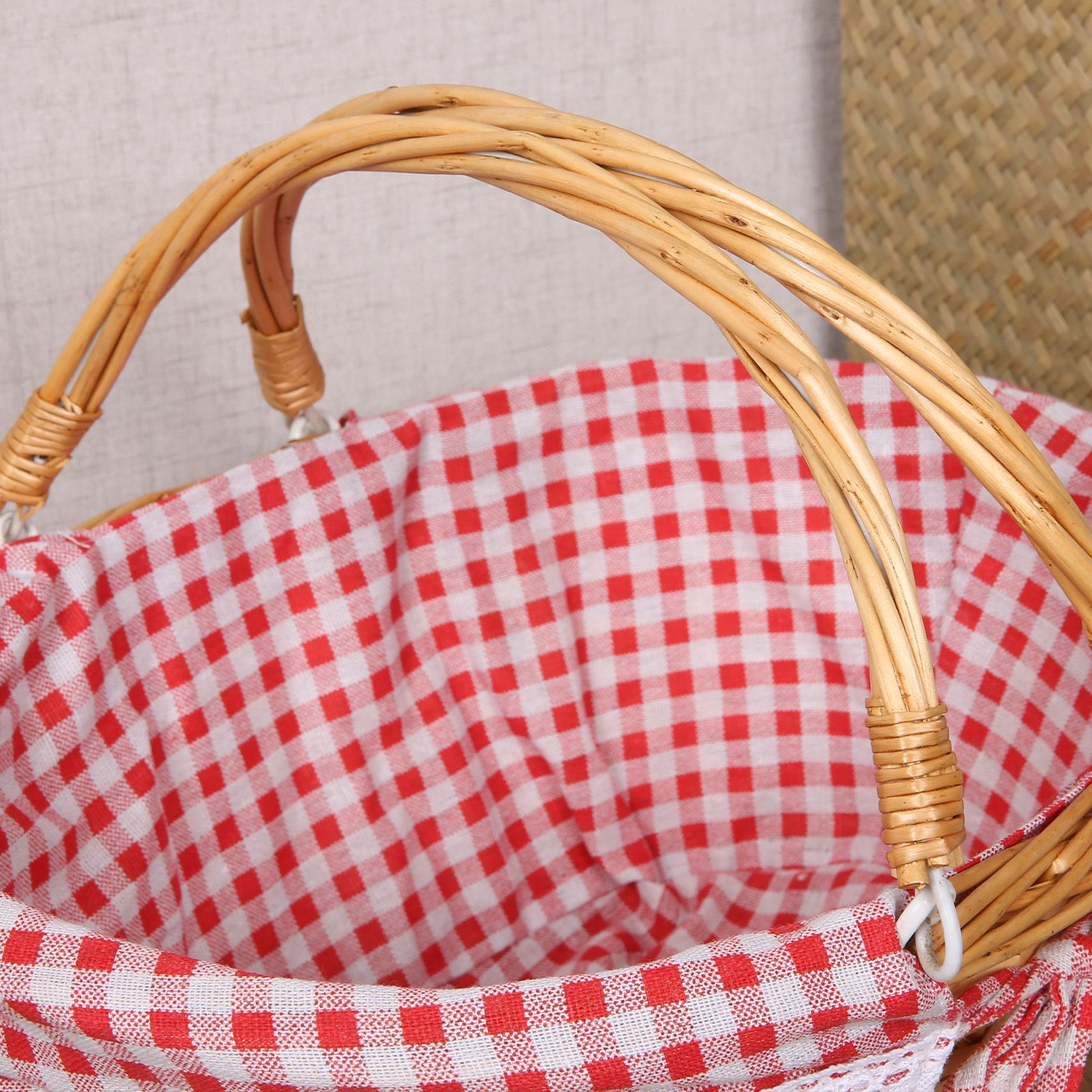 Woven Basket Folding Handle Portable Eco Friendly Rattan Picnic Basket for Bathroom Gift - Image 6