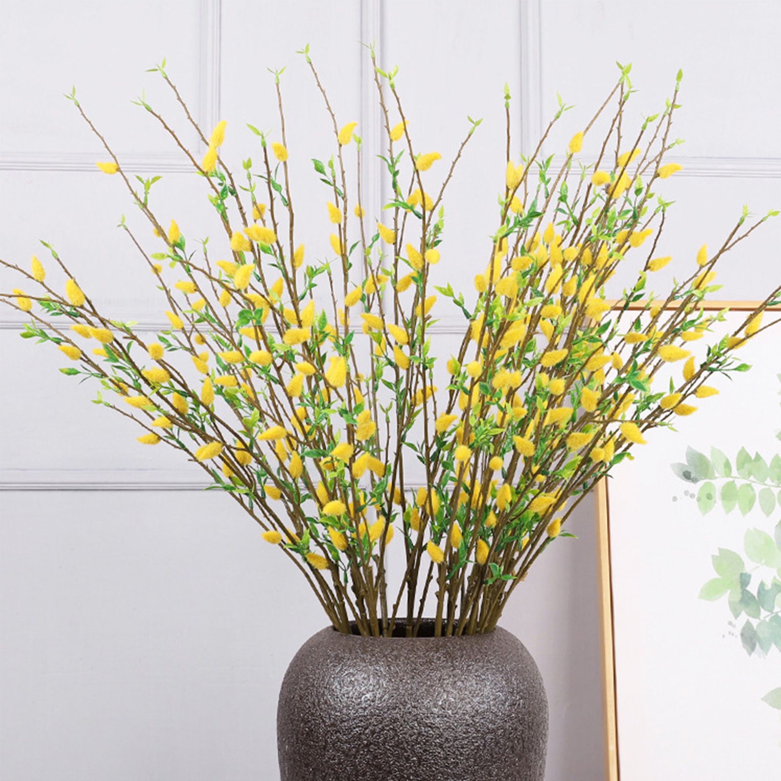 Artificial Flower Branch Simulation Bendable Decorative Fake Camellia Flowers for Arrangements Craft Projects Yellow - Image 2