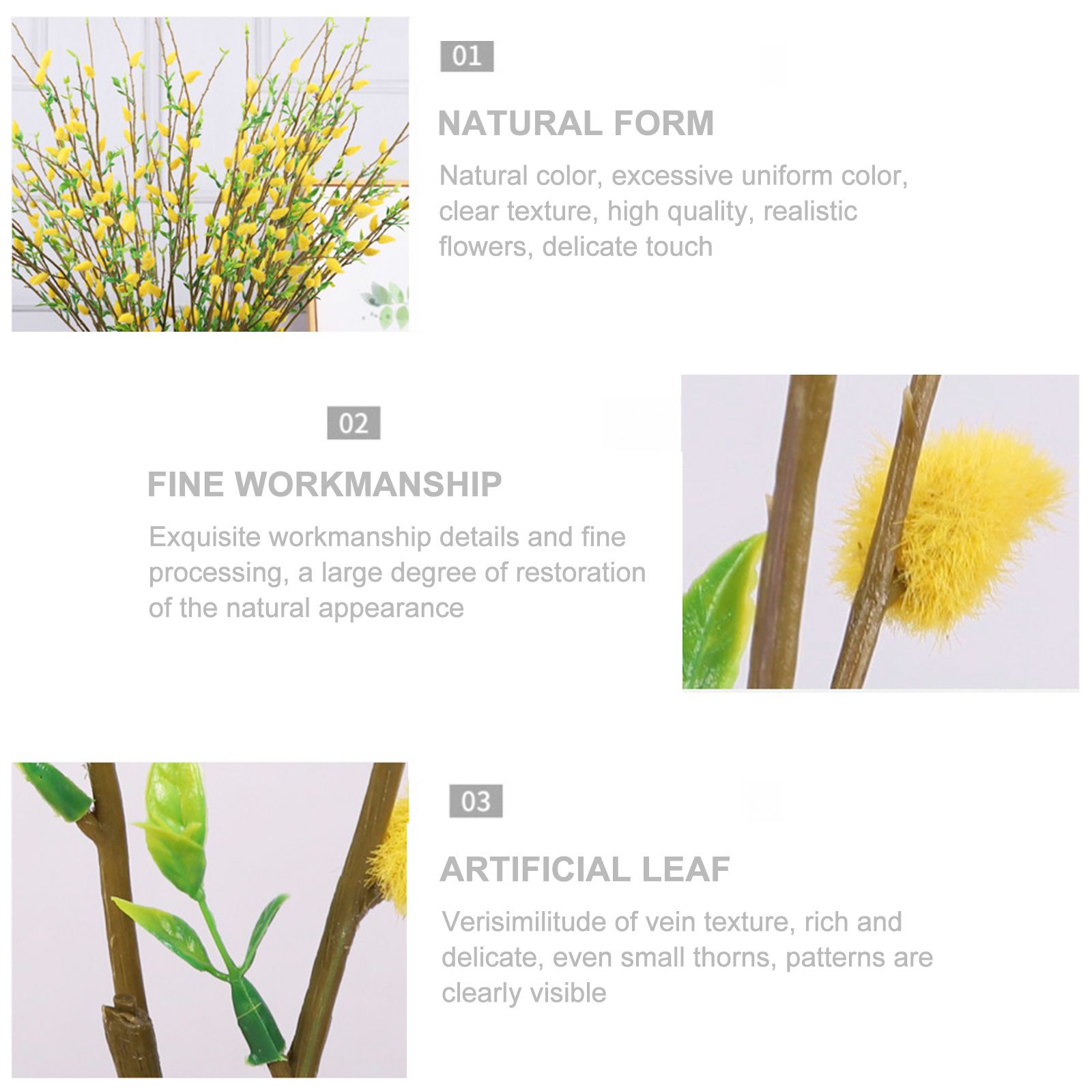 Artificial Flower Branch Simulation Bendable Decorative Fake Camellia Flowers for Arrangements Craft Projects Yellow - Image 5