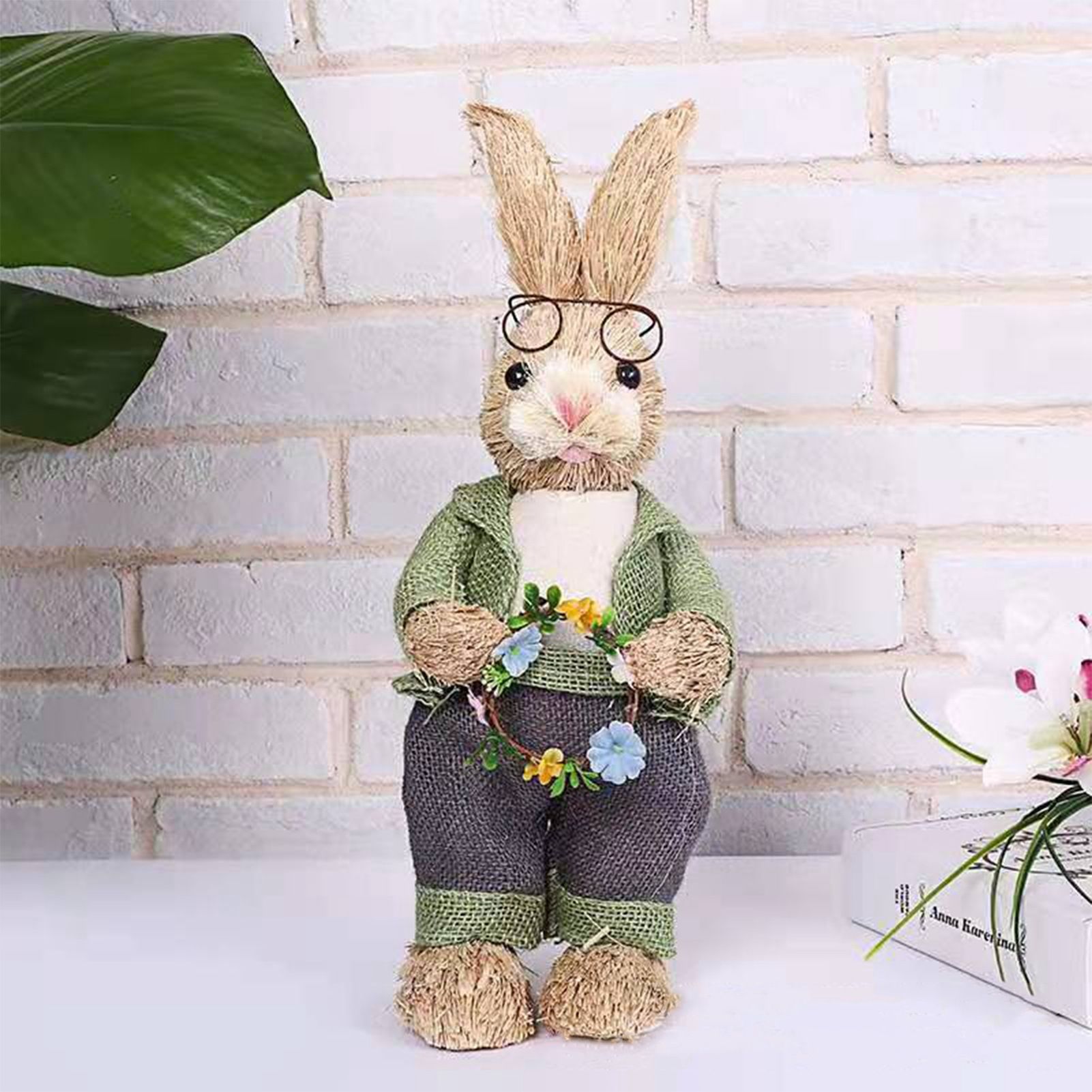 Artificial Simulated Straw Bunny Cute Easter Straw Rabbit Figurines Easter Bunny Props Home Decoration - Image 2