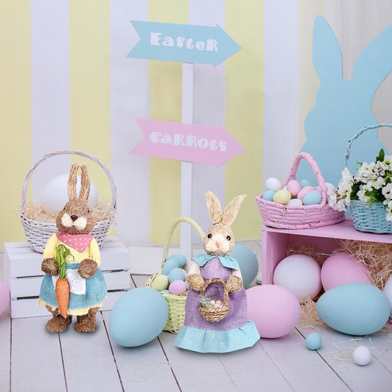 Artificial Simulated Straw Bunny Cute Easter Straw Rabbit Figurines Easter Bunny Props Home Decoration - Image 4