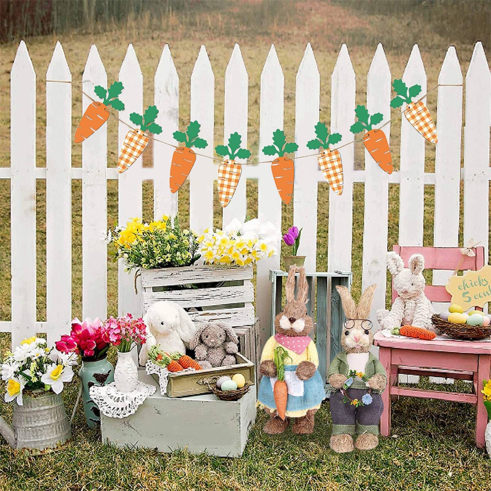 Artificial Simulated Straw Bunny Cute Easter Straw Rabbit Figurines Easter Bunny Props Home Decoration - Image 5