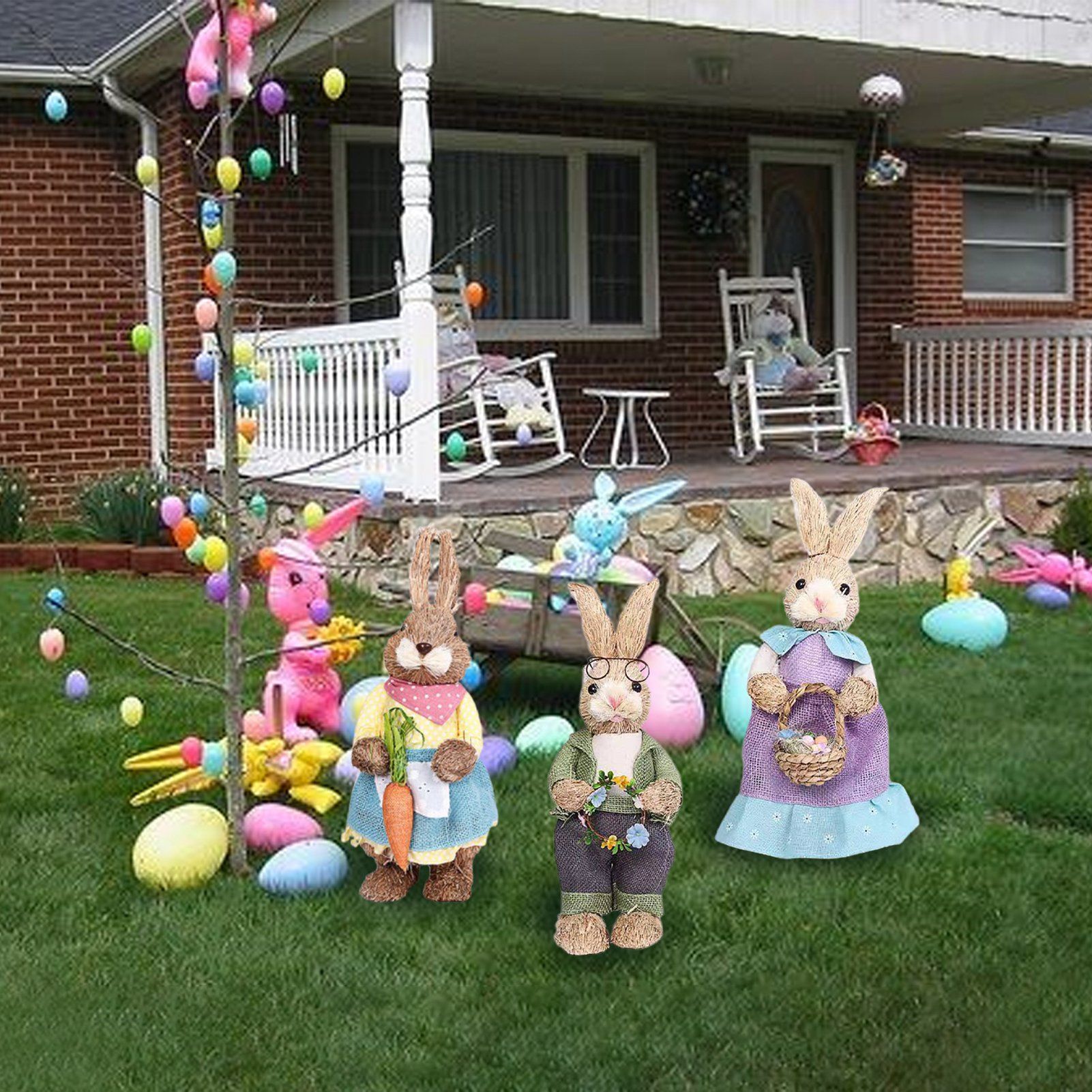 Artificial Simulated Straw Bunny Cute Easter Straw Rabbit Figurines Easter Bunny Props Home Decoration - Image 6