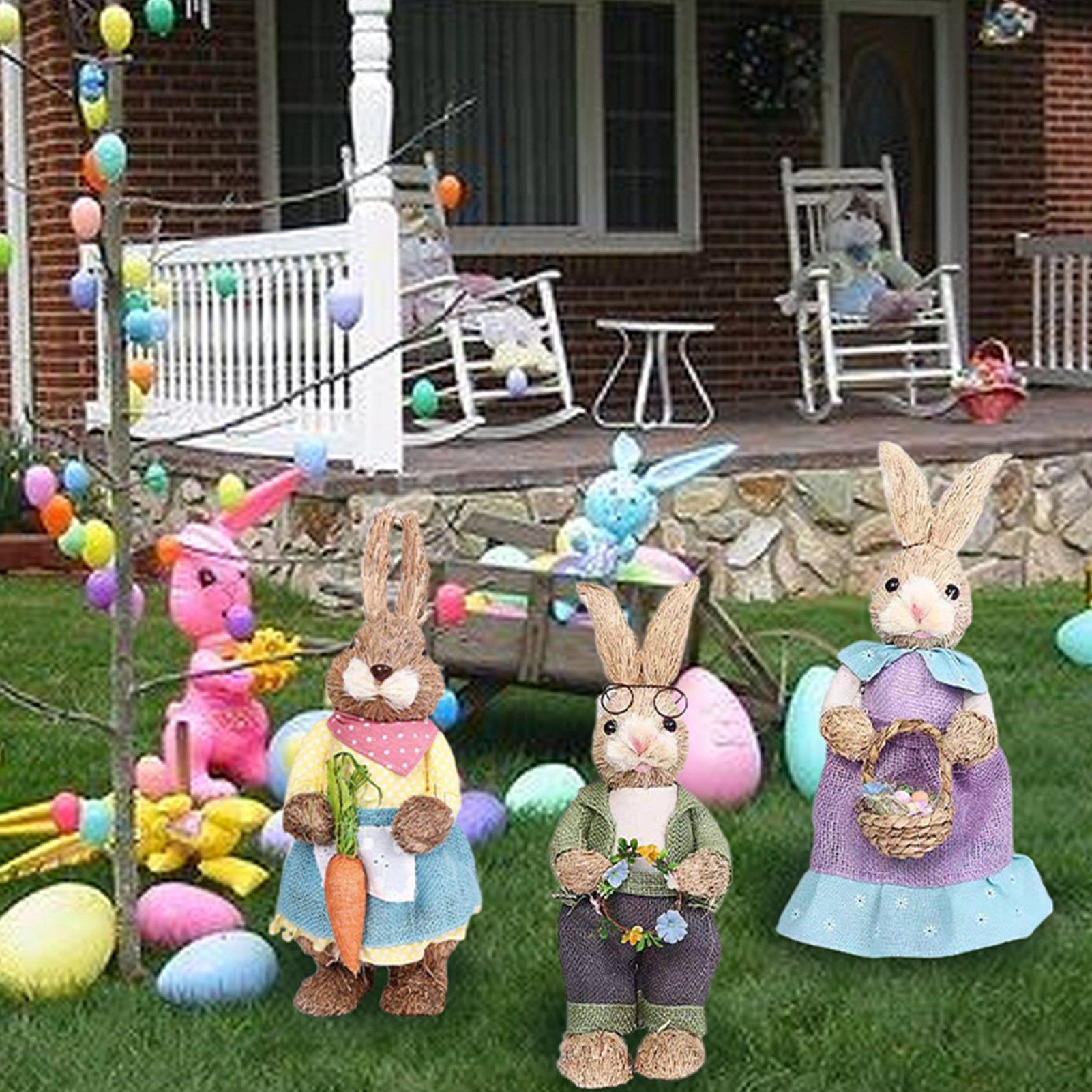 Artificial Simulated Straw Bunny Cute Easter Straw Rabbit Figurines Easter Bunny Props Home Decoration - Image 7