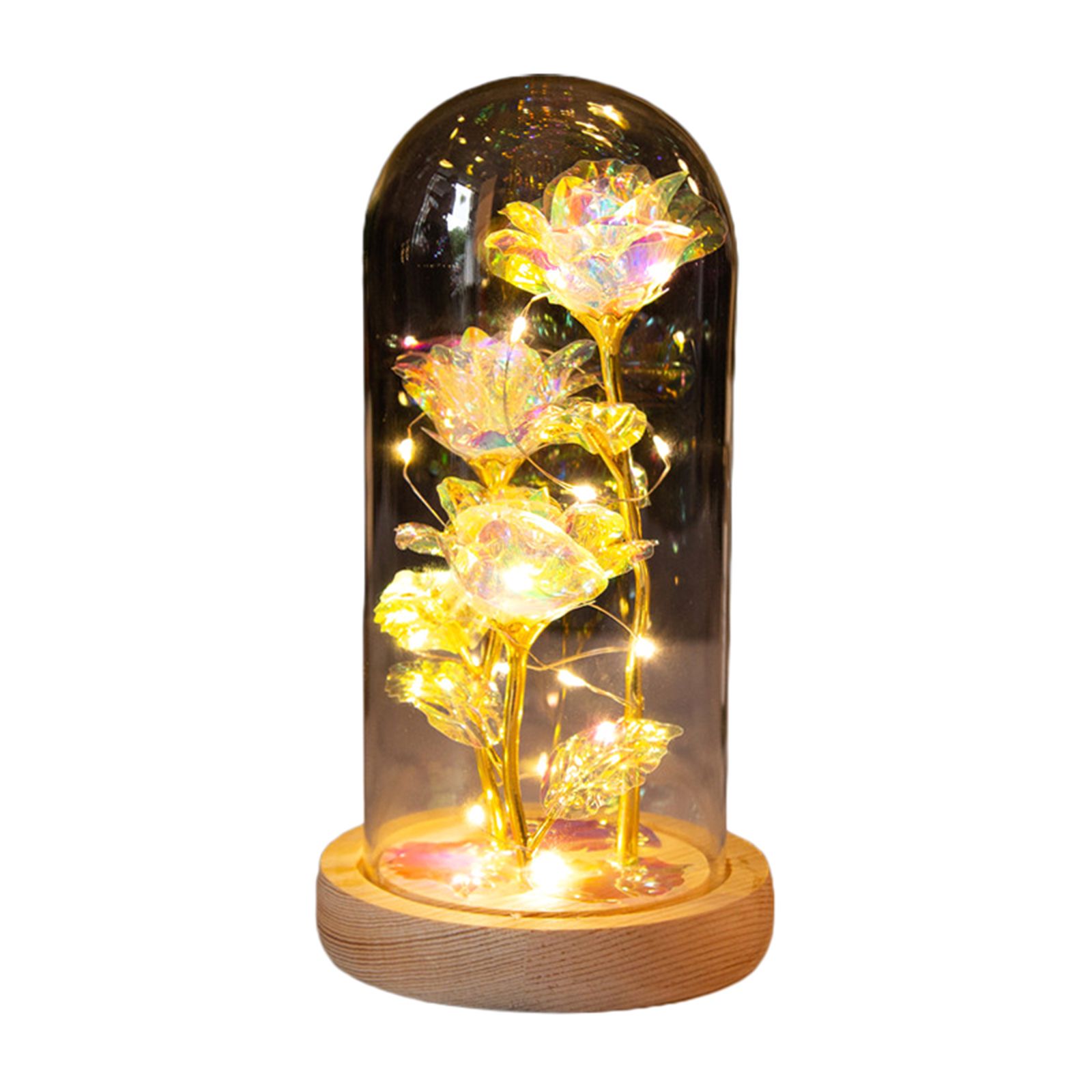 LED Rose Light Rose in Glass on Wooden Base Artificial Rose Flower Light Preserved Rose with LED Light - Image 1