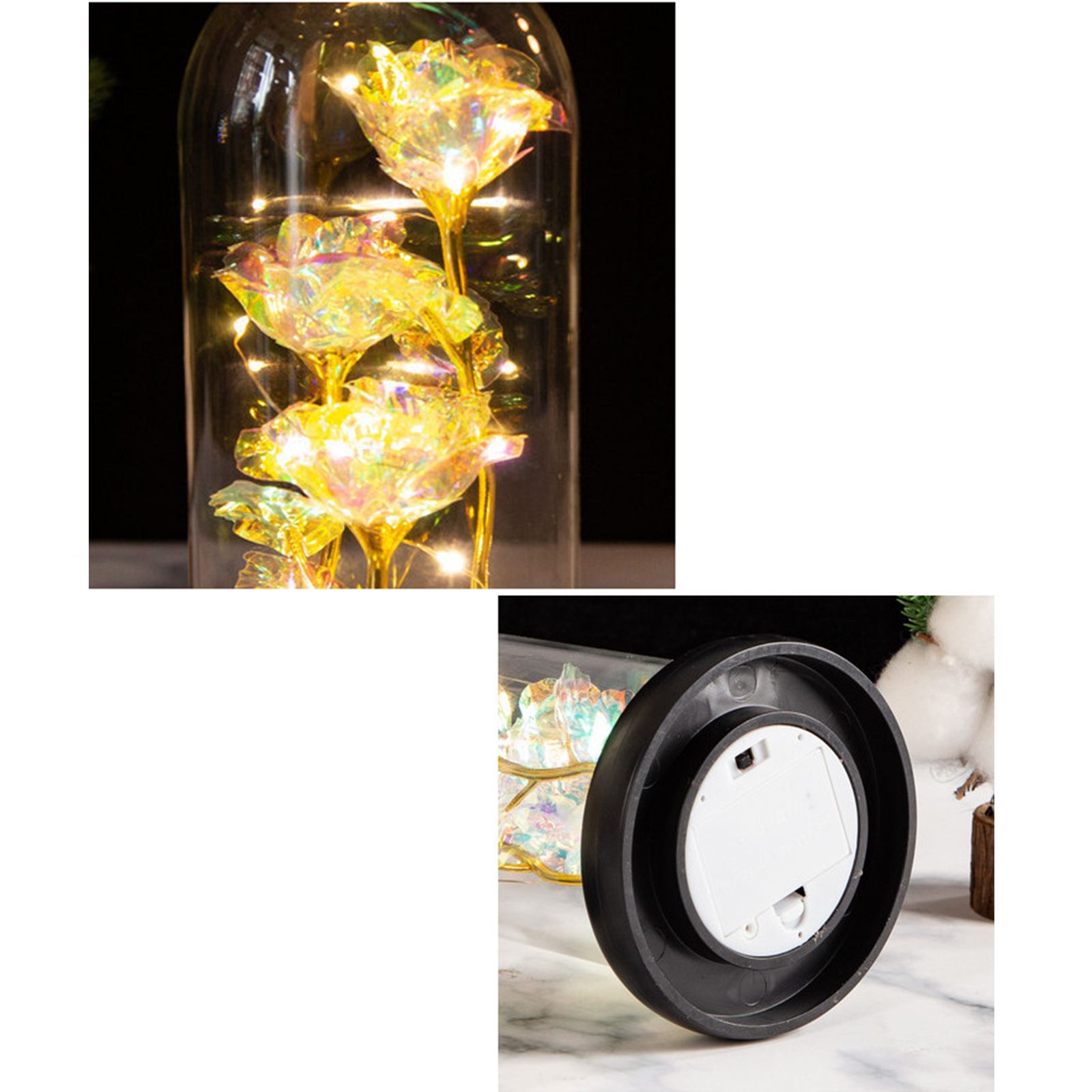 LED Rose Light Rose in Glass on Wooden Base Artificial Rose Flower Light Preserved Rose with LED Light - Image 3