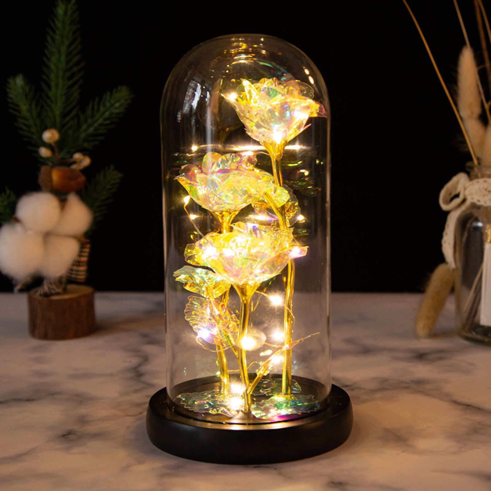 LED Rose Light Rose in Glass on Wooden Base Artificial Rose Flower Light Preserved Rose with LED Light - Image 5