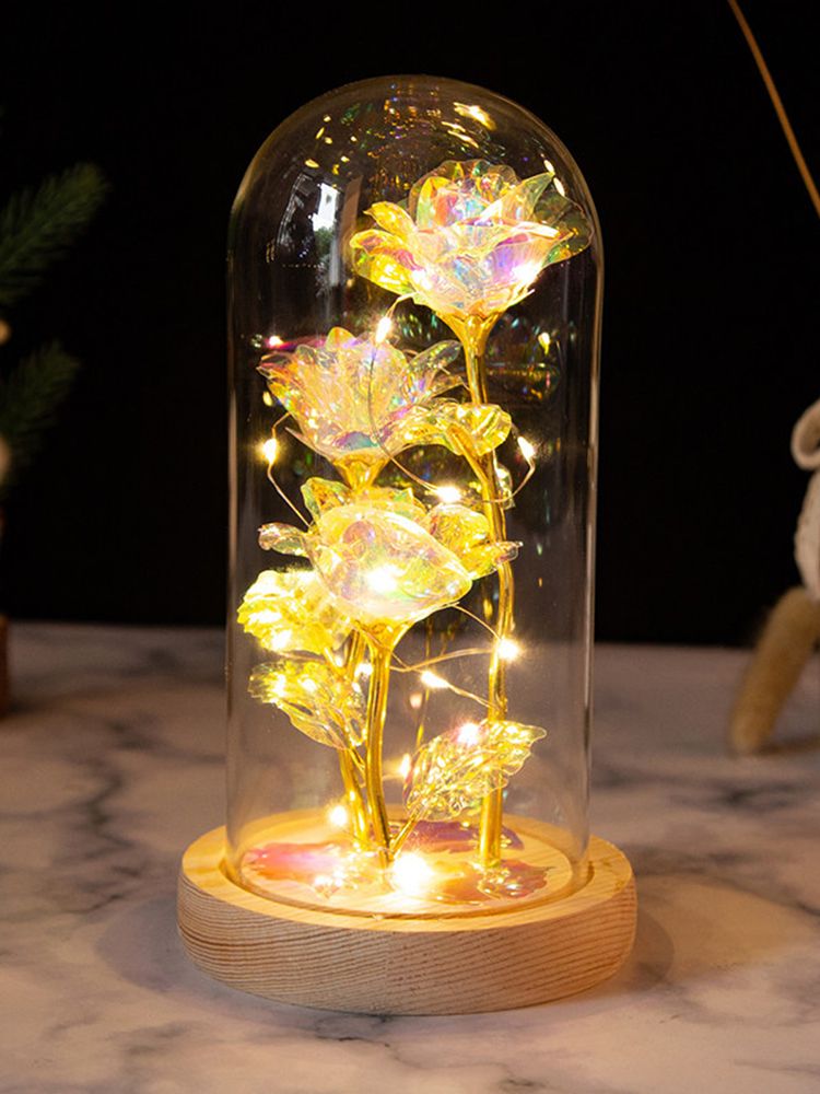 LED Rose Light Rose in Glass on Wooden Base Artificial Rose Flower Light Preserved Rose with LED Light - Image 7