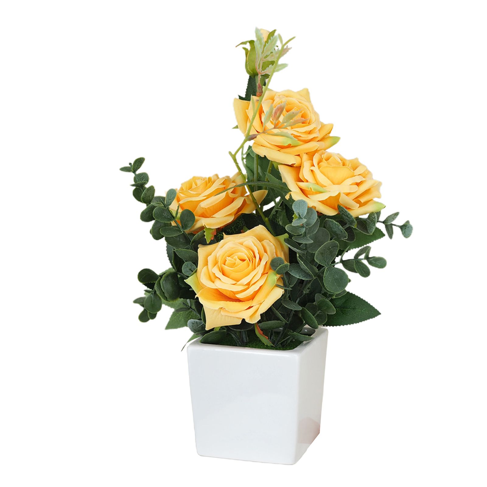 Rose Potted Plant Simulation Flowers Ceramic Small Bonsai Artificial Rose Potted - Image 1
