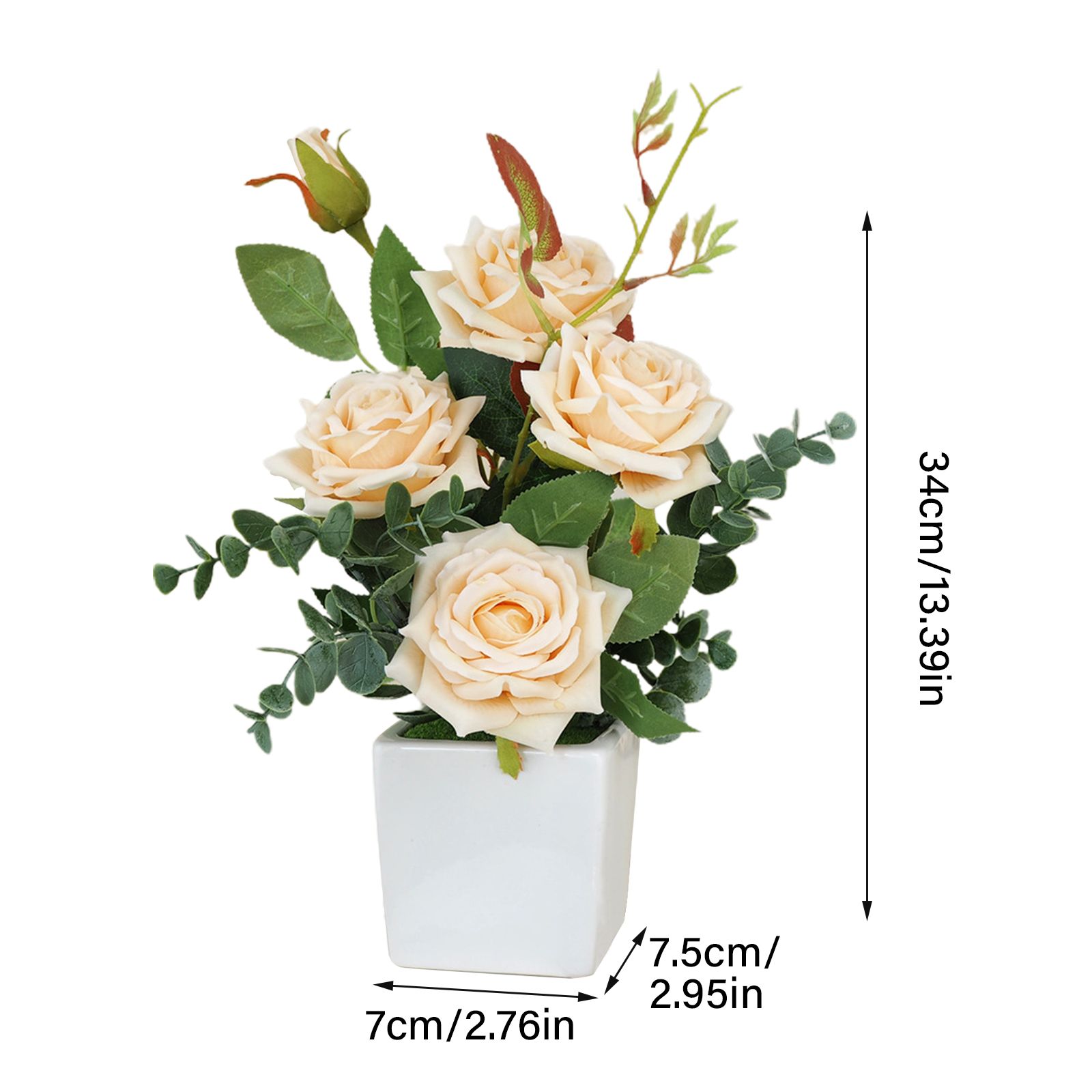 Rose Potted Plant Simulation Flowers Ceramic Small Bonsai Artificial Rose Potted - Image 3