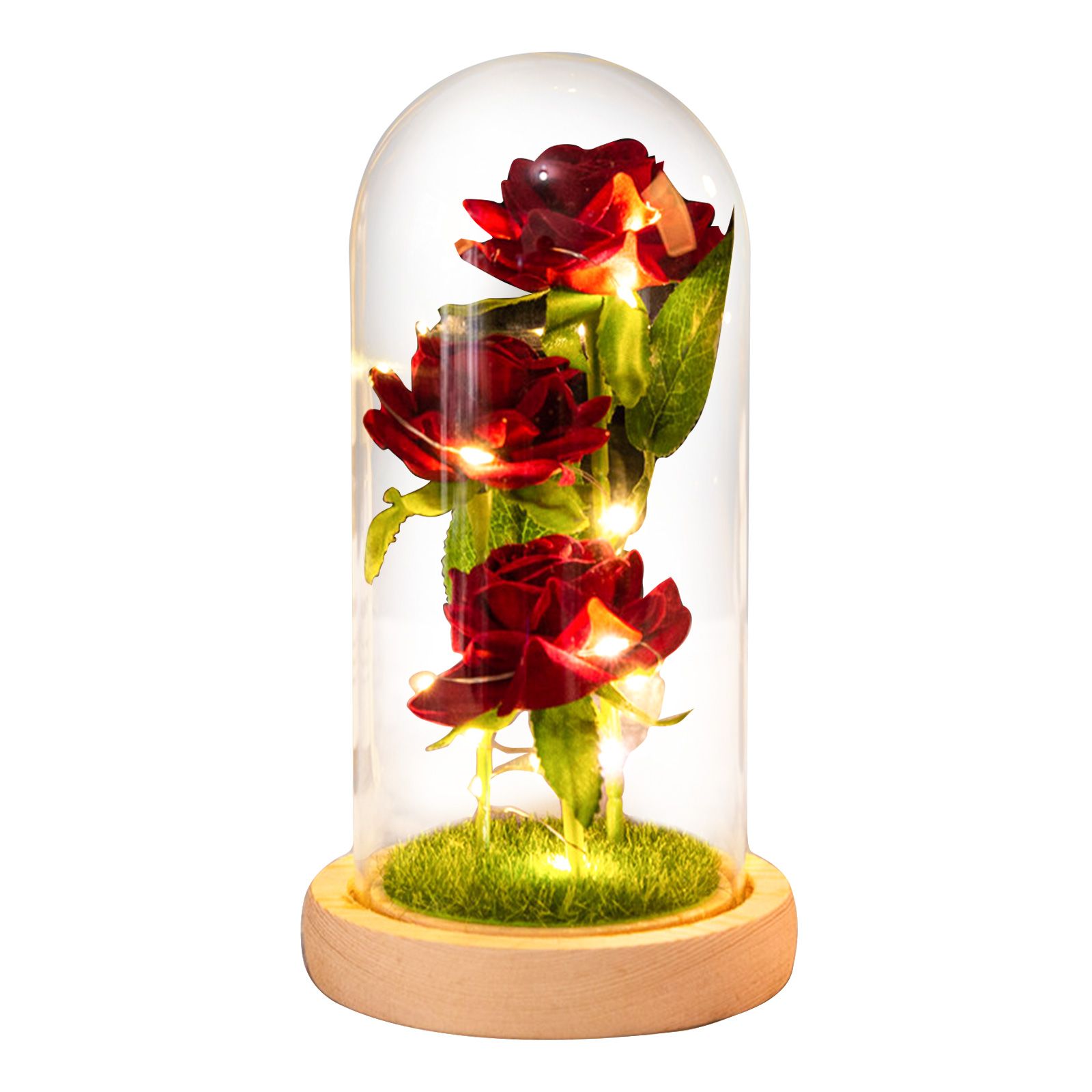 Glass Dome Rose Ornament LED Strip Light Blessing Romantic Glass Cover Artificial Flowers for Girlfriend - Image 1
