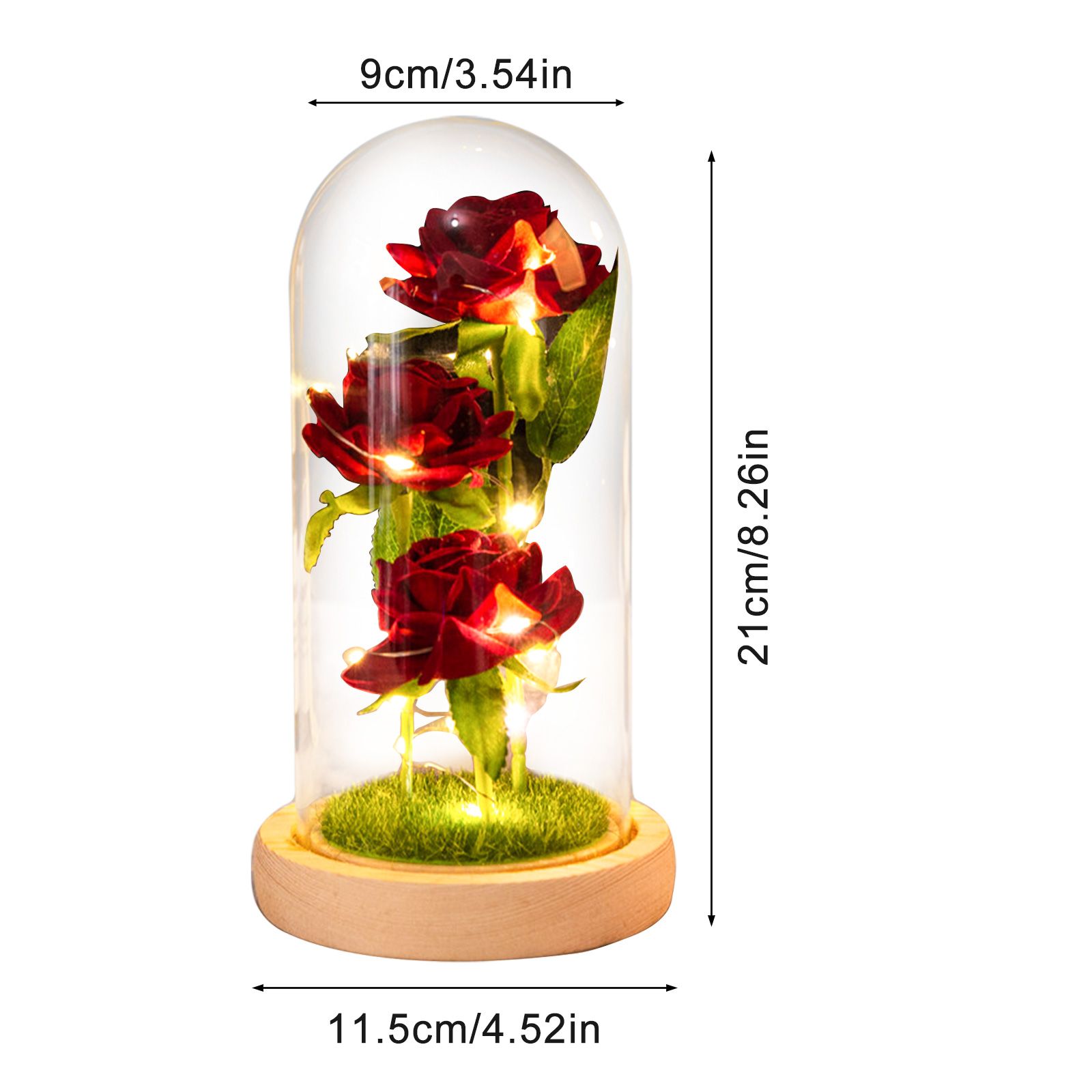 Glass Dome Rose Ornament LED Strip Light Blessing Romantic Glass Cover Artificial Flowers for Girlfriend - Image 3