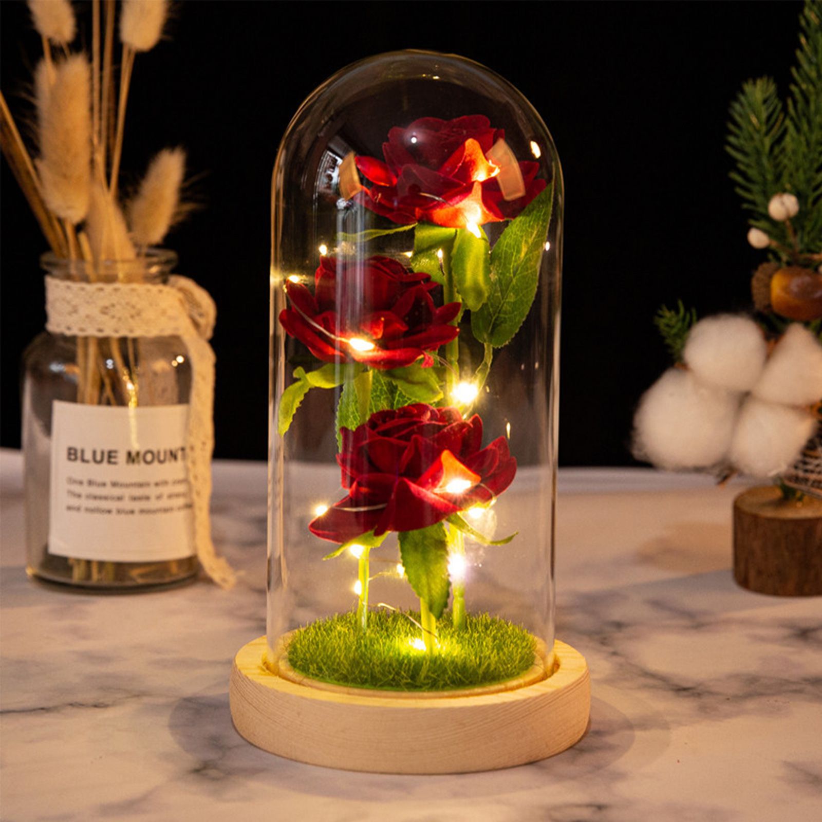 Glass Dome Rose Ornament LED Strip Light Blessing Romantic Glass Cover Artificial Flowers for Girlfriend - Image 4