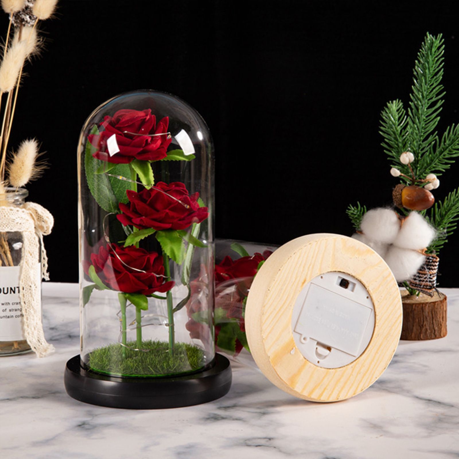 Glass Dome Rose Ornament LED Strip Light Blessing Romantic Glass Cover Artificial Flowers for Girlfriend - Image 5