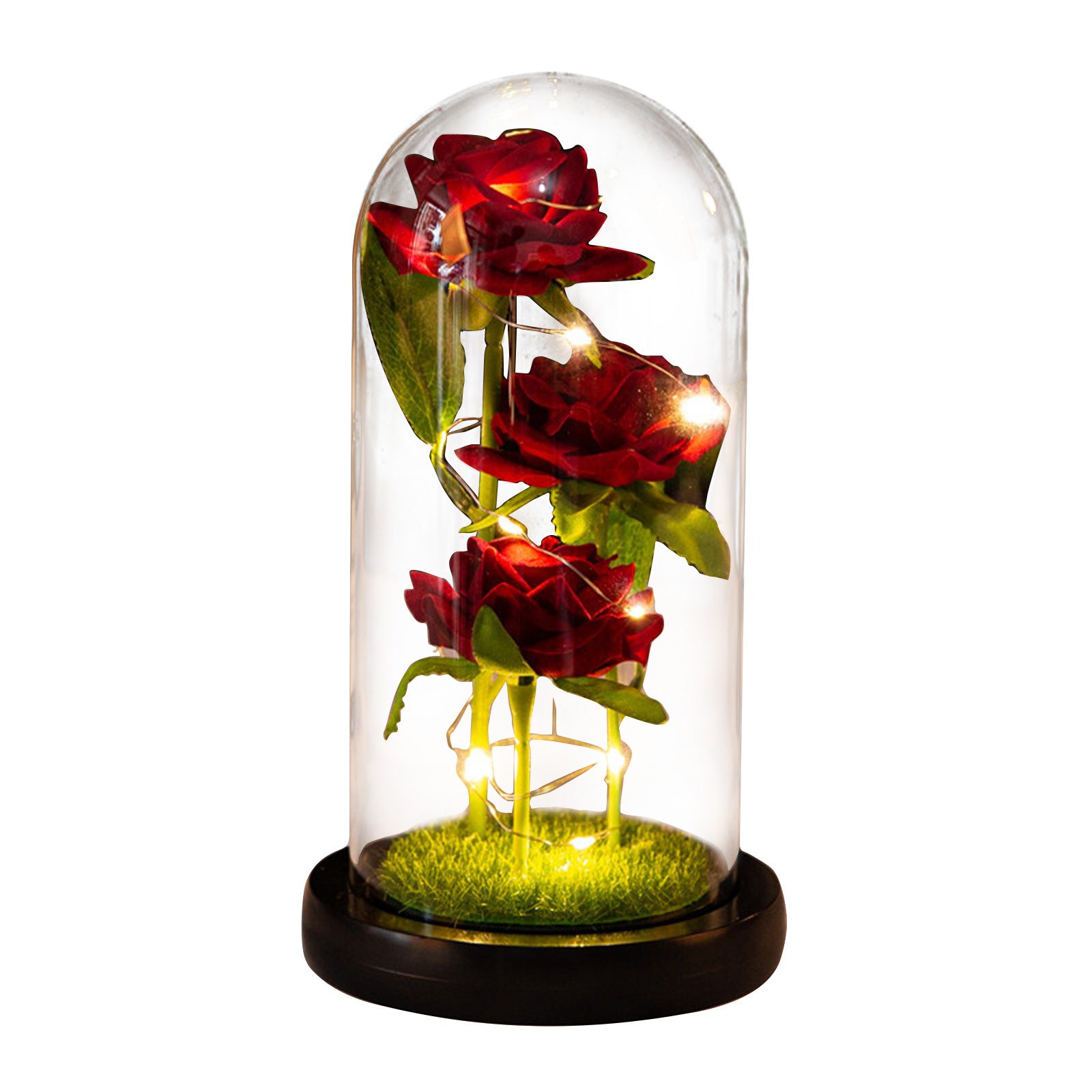 Glass Dome Rose Ornament LED Strip Light Blessing Romantic Glass Cover Artificial Flowers for Girlfriend - Image 1