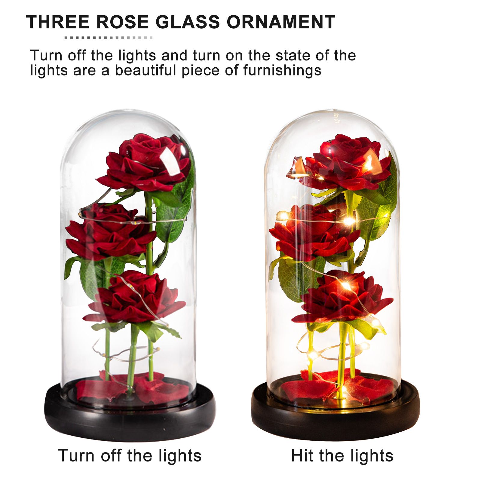 Glass Dome Rose Ornament LED Strip Light Blessing Romantic Glass Cover Artificial Flowers for Girlfriend - Image 2