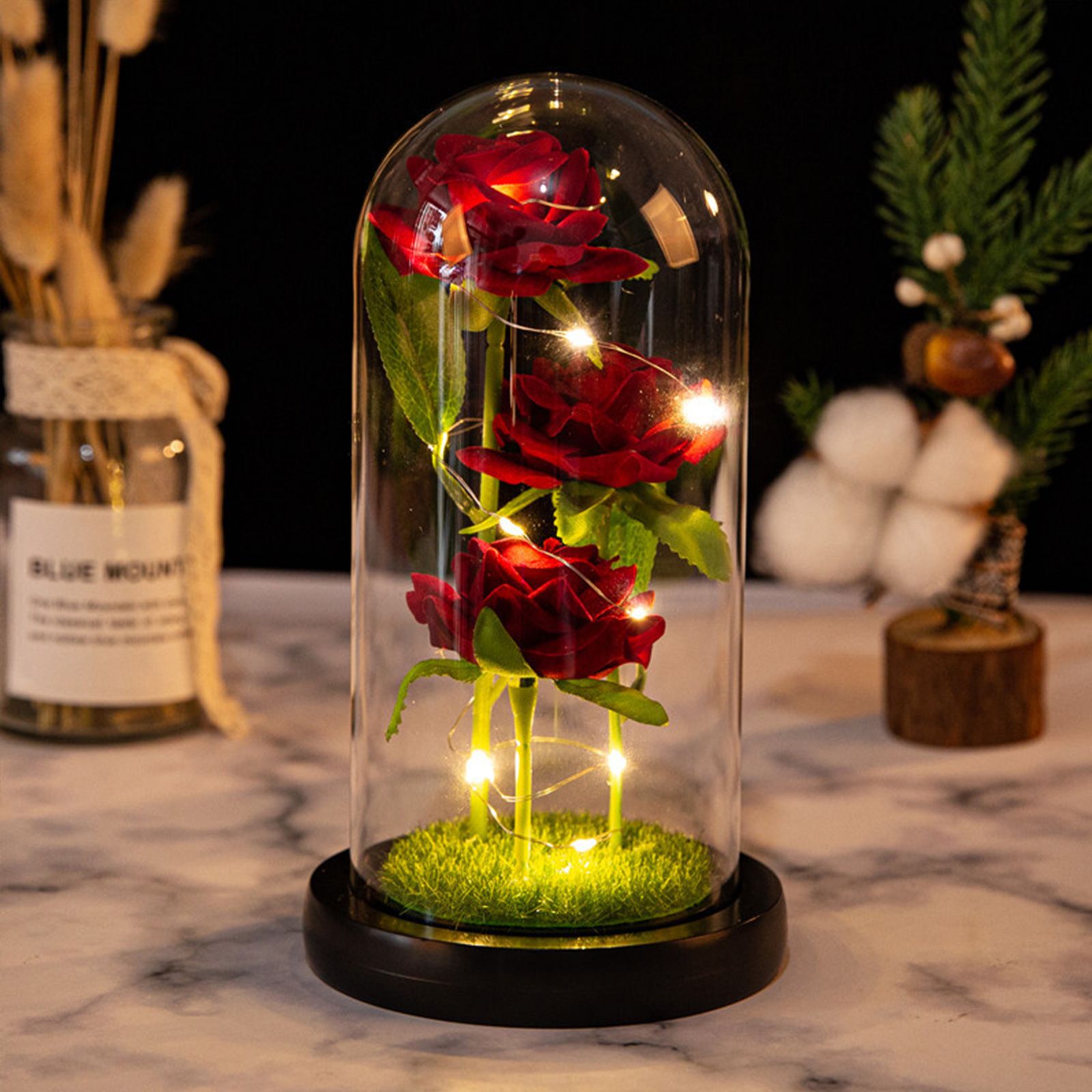 Glass Dome Rose Ornament LED Strip Light Blessing Romantic Glass Cover Artificial Flowers for Girlfriend - Image 8