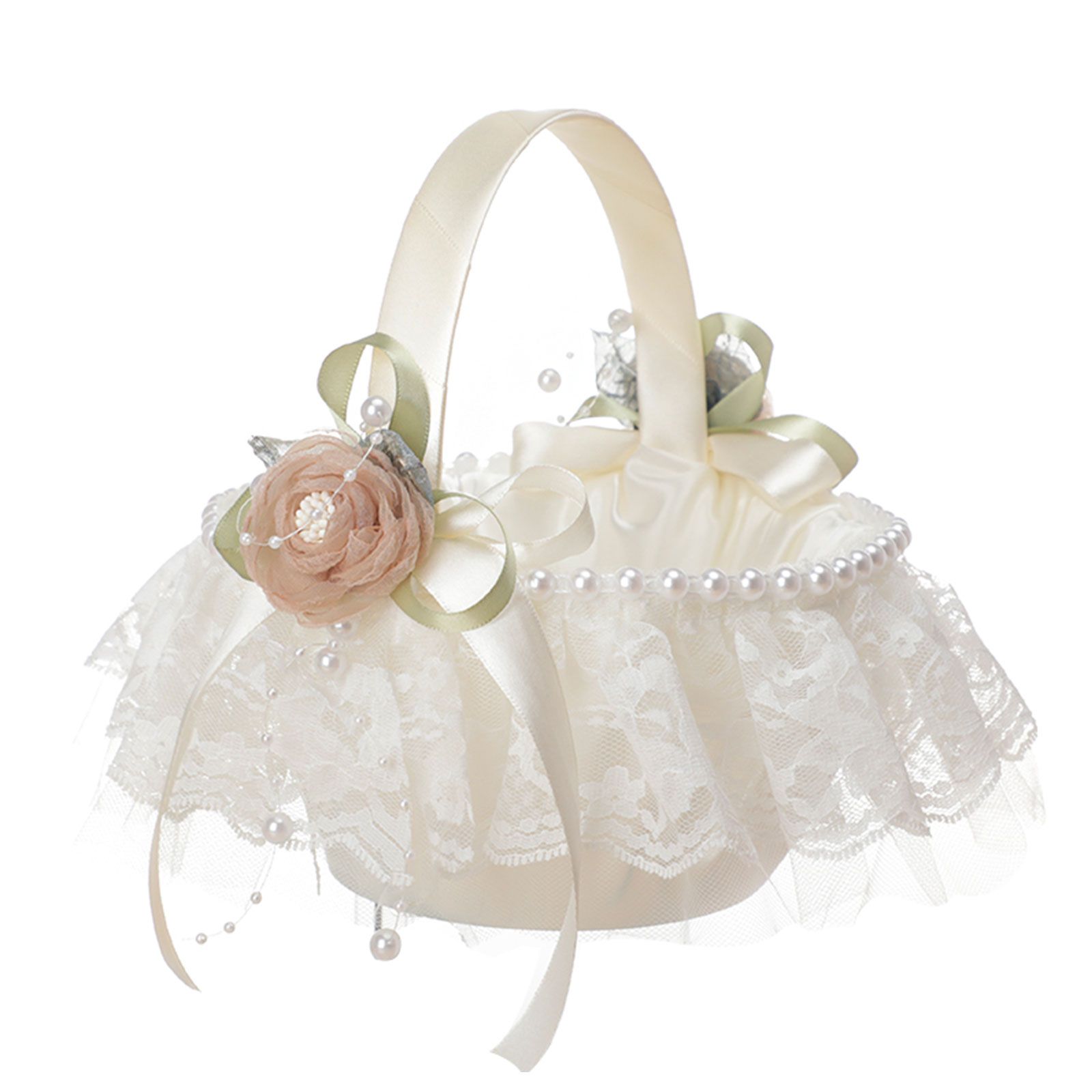 Wedding Basket Lace Simulation Flowers Handheld Flower Basket Decorative Flower Girl Basket for Wedding Party - Image 1