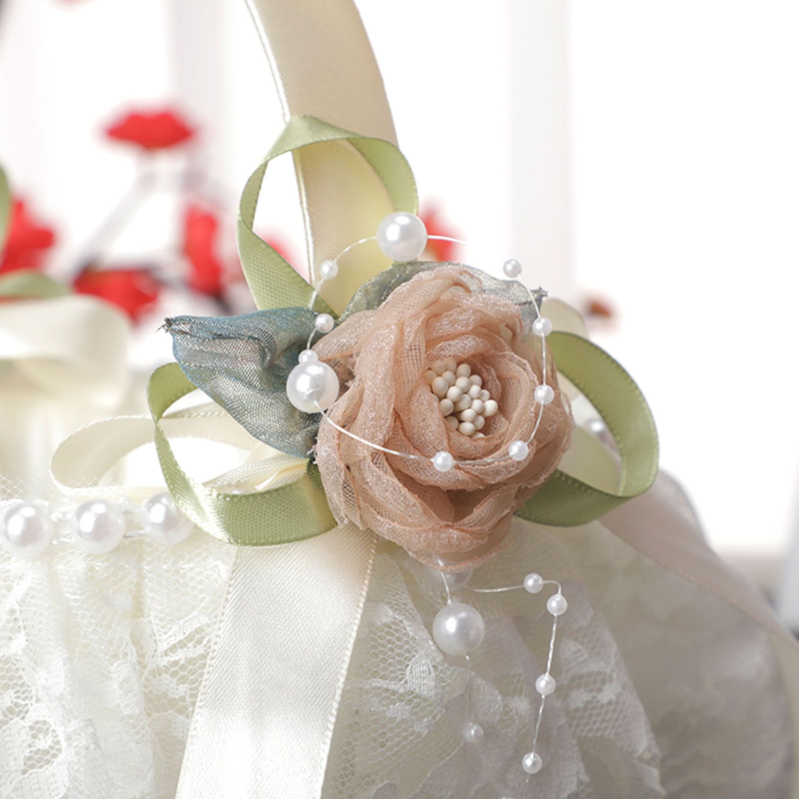 Wedding Basket Lace Simulation Flowers Handheld Flower Basket Decorative Flower Girl Basket for Wedding Party - Image 7