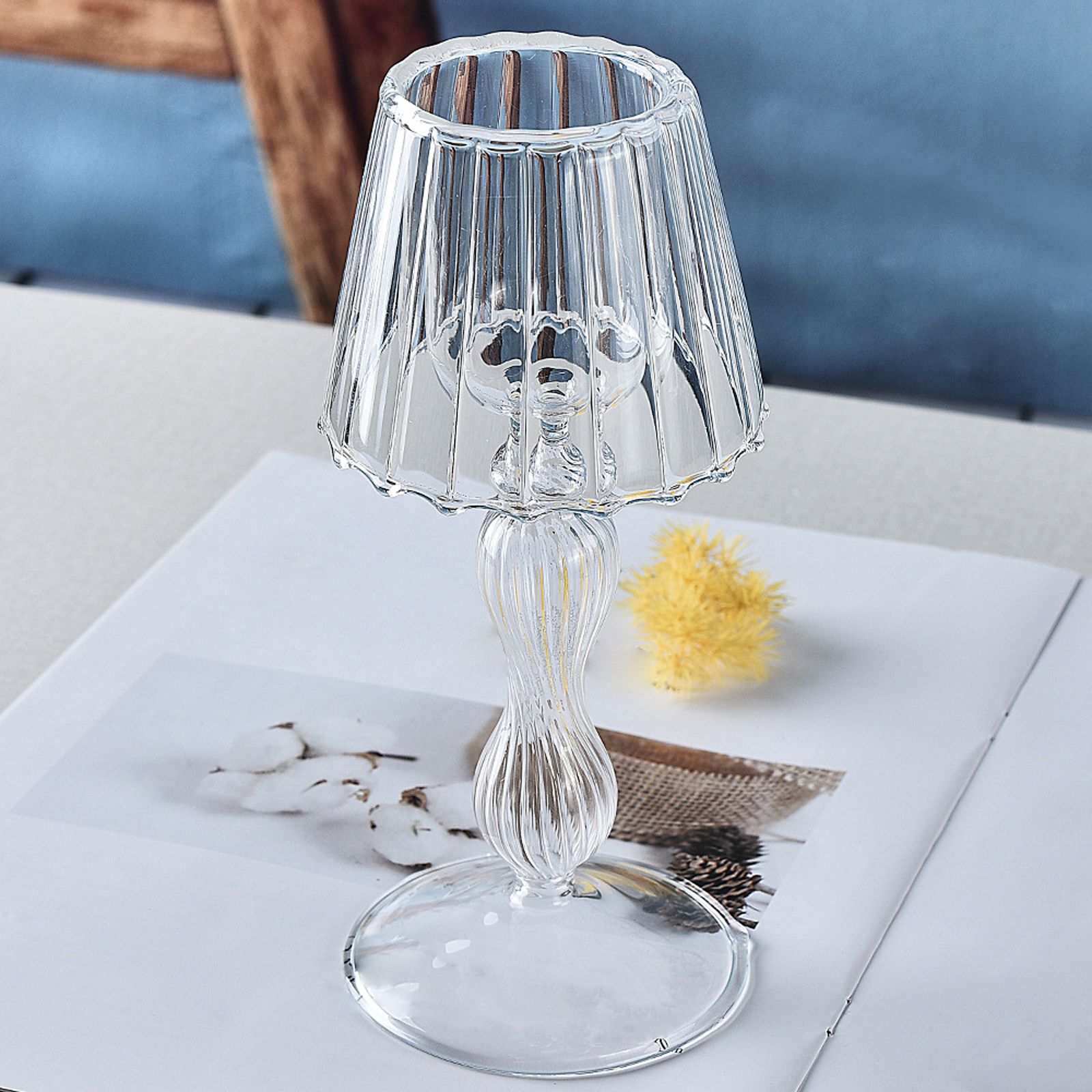 Glass Candle Holder Tansparent Table Lamp Shape Candlestick Holder for Din - Image 3