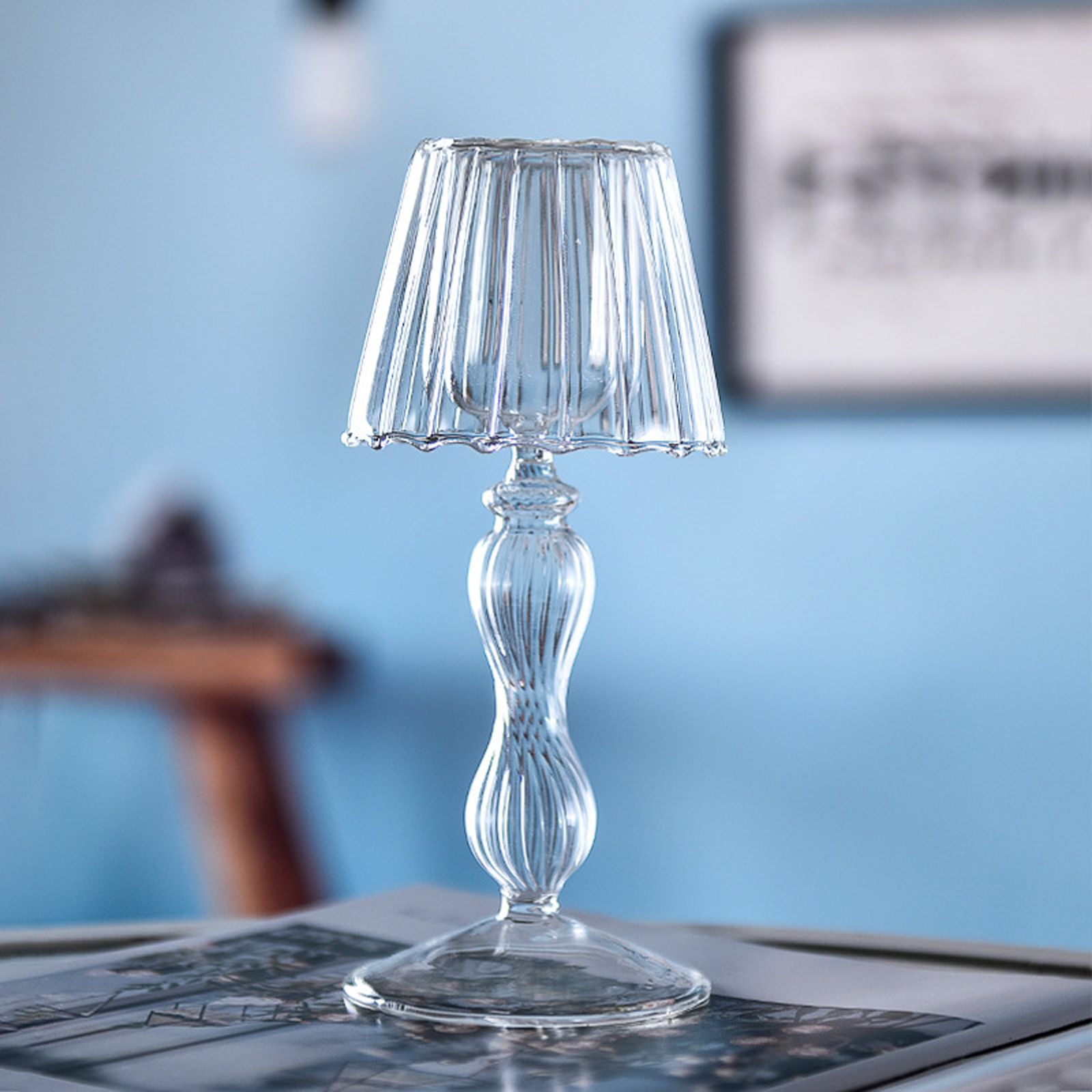 Glass Candle Holder Tansparent Table Lamp Shape Candlestick Holder for Din - Image 6