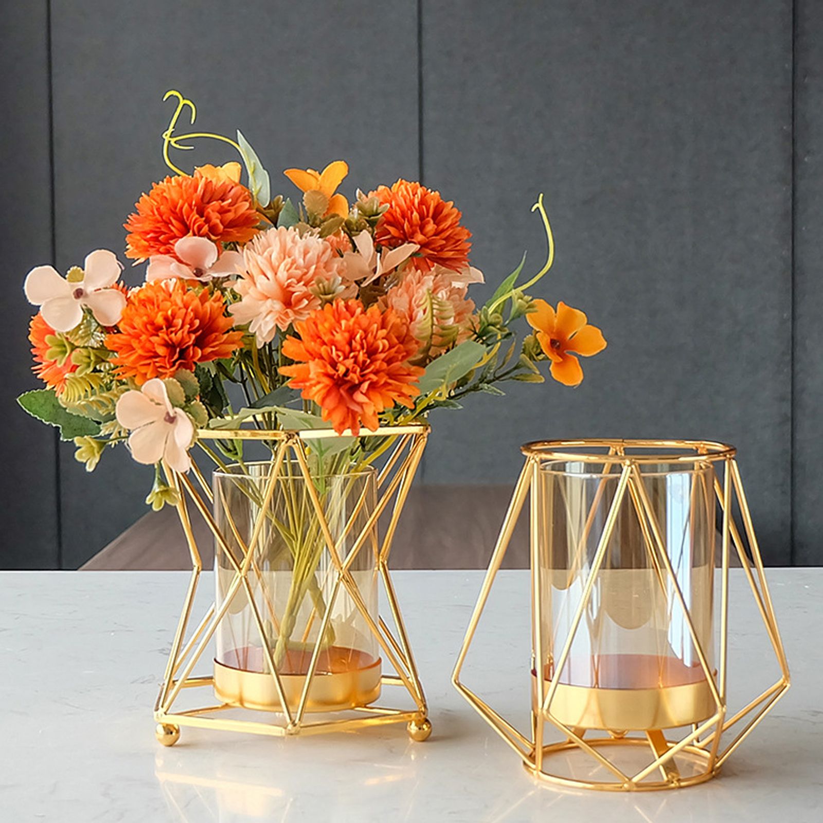 16x14cm Vase Gold Decorative Clear Glass Rugged Flower Vase For Wedding Arty - Image 8