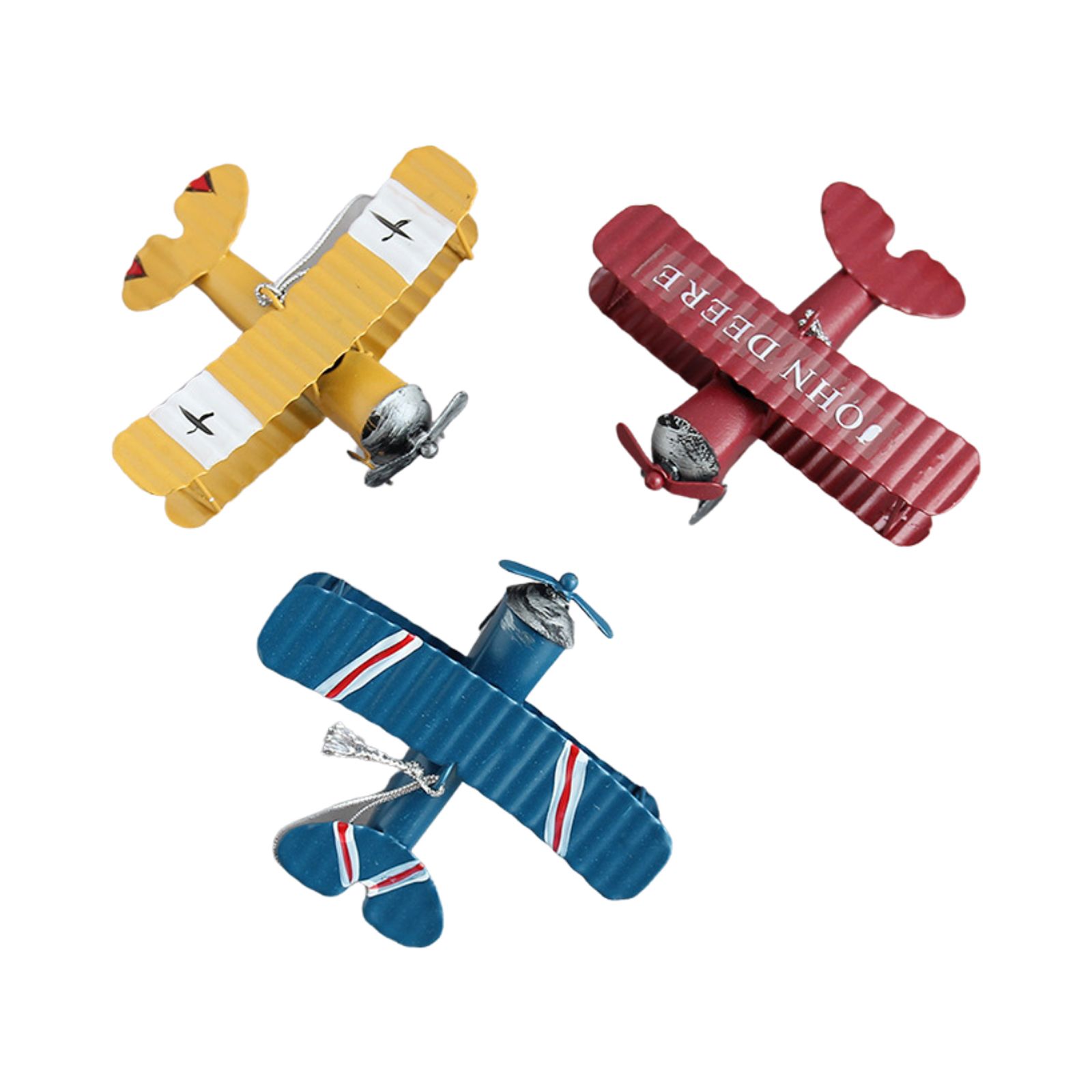 3pcs Airplane Hanging Ornament Retro Decoration Iron Airplane Model for Car Desktop Yellow Red Blue - Image 1