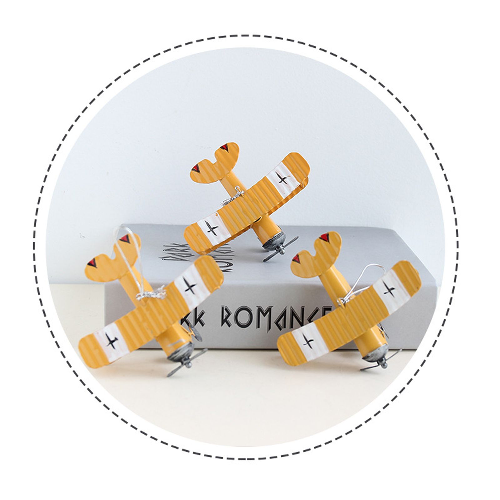 3pcs Airplane Hanging Ornament Retro Decoration Iron Airplane Model for Car Desktop Yellow Red Blue - Image 2