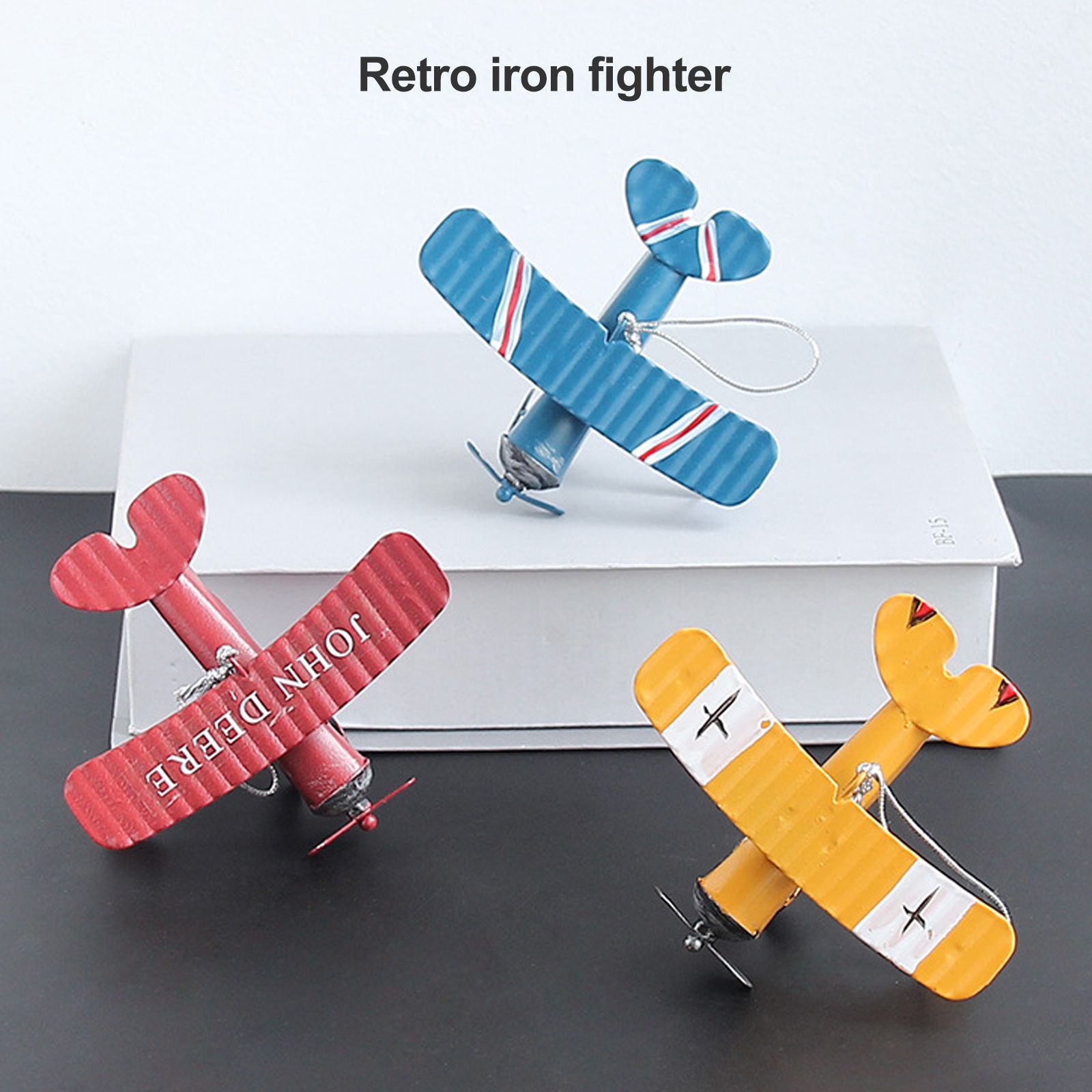 3pcs Airplane Hanging Ornament Retro Decoration Iron Airplane Model for Car Desktop Yellow Red Blue - Image 3