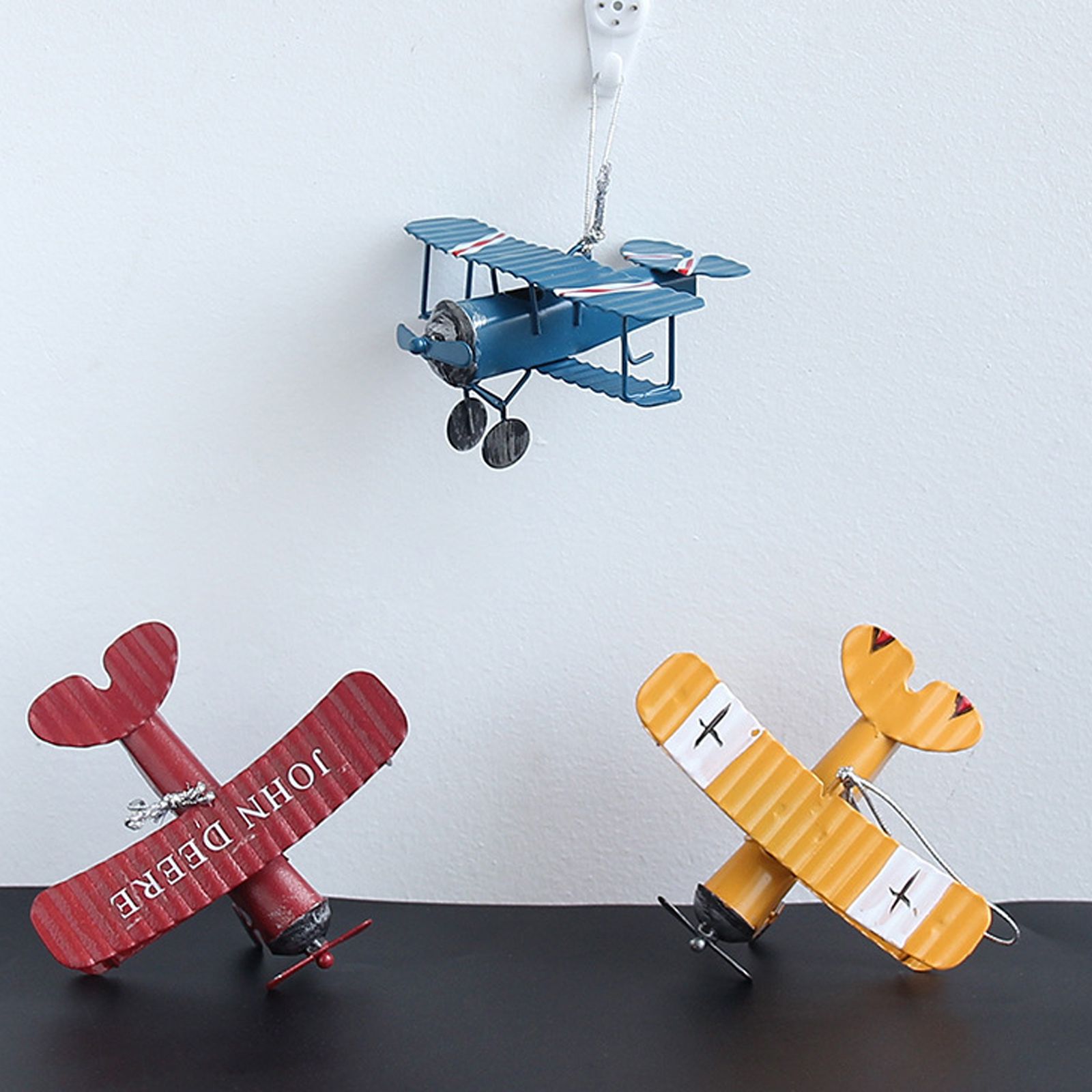 3pcs Airplane Hanging Ornament Retro Decoration Iron Airplane Model for Car Desktop Yellow Red Blue - Image 6