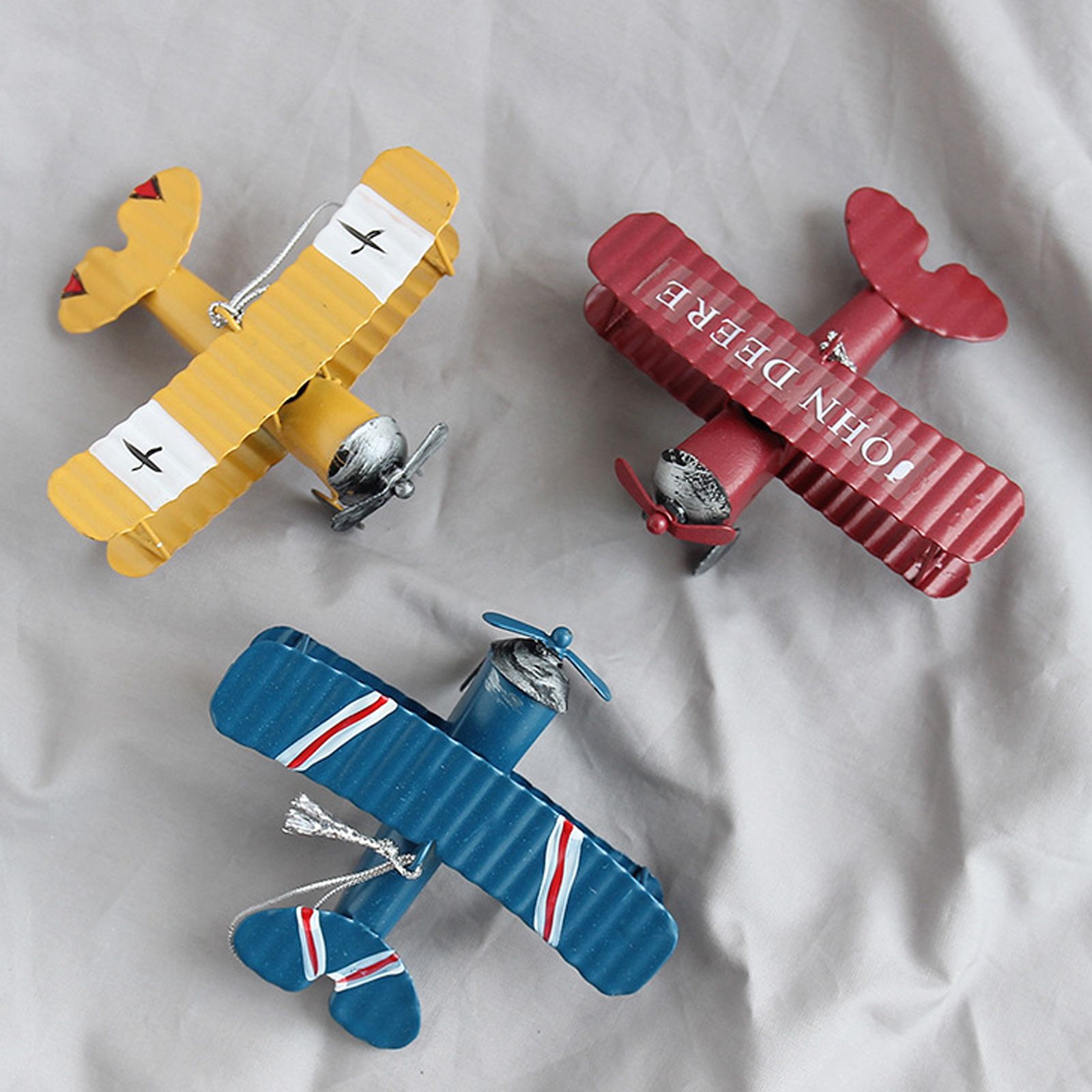 3pcs Airplane Hanging Ornament Retro Decoration Iron Airplane Model for Car Desktop Yellow Red Blue - Image 7