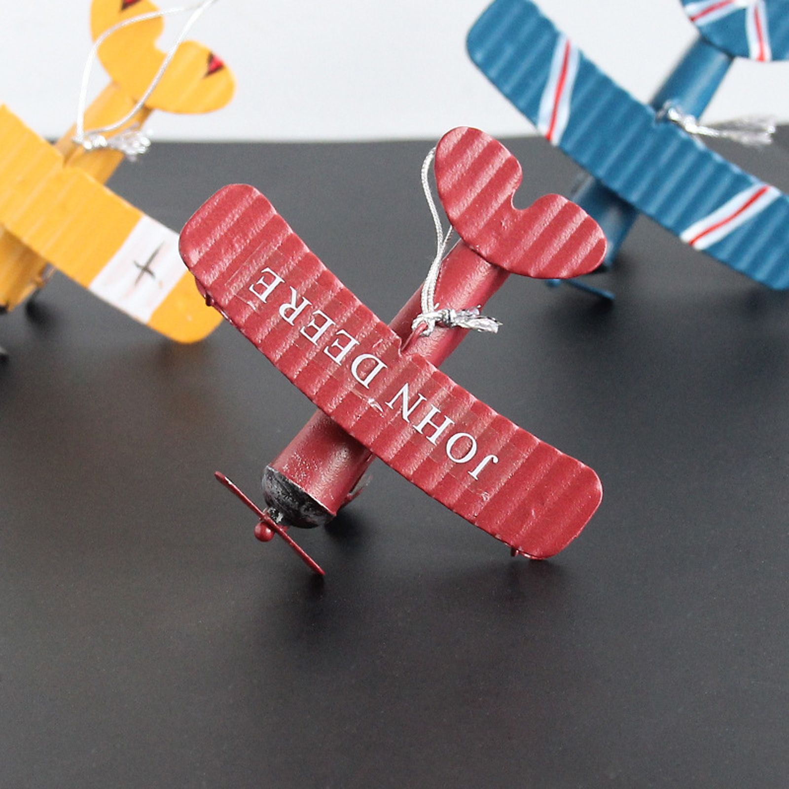 3pcs Airplane Hanging Ornament Retro Decoration Iron Airplane Model for Car Desktop Yellow Red Blue - Image 8