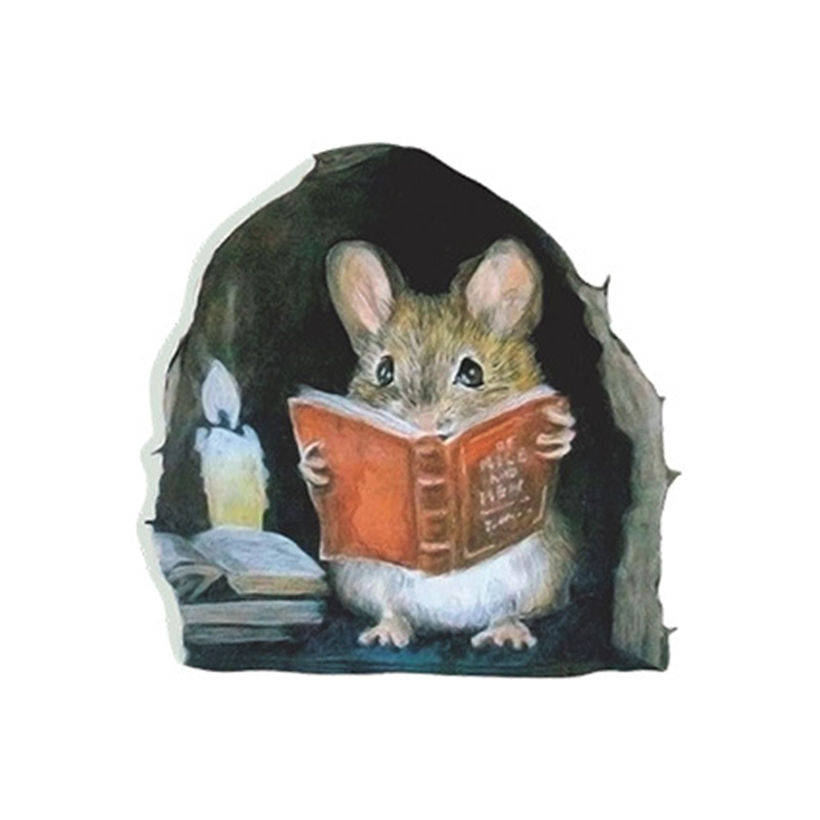 Cartoon Cute Candlelight Reading Mice Stick Mouse Hole Home Wall Decoration Wall Stickers - Image 1