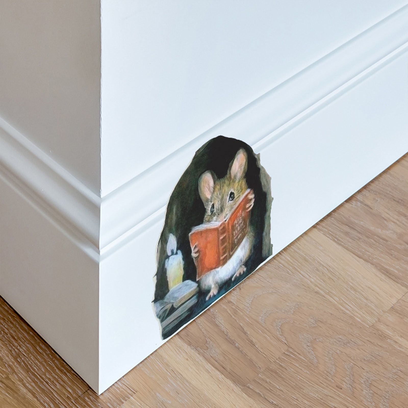 Cartoon Cute Candlelight Reading Mice Stick Mouse Hole Home Wall Decoration Wall Stickers - Image 4