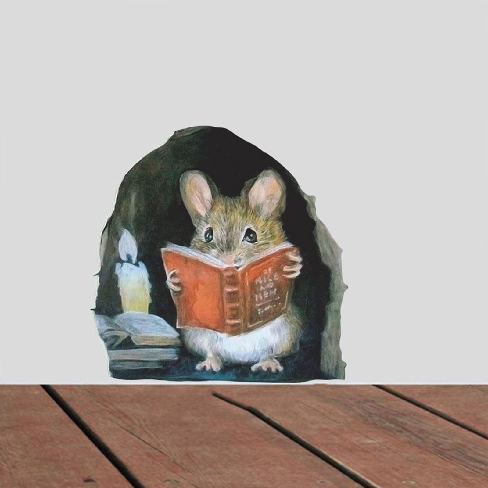 Cartoon Cute Candlelight Reading Mice Stick Mouse Hole Home Wall Decoration Wall Stickers - Image 5