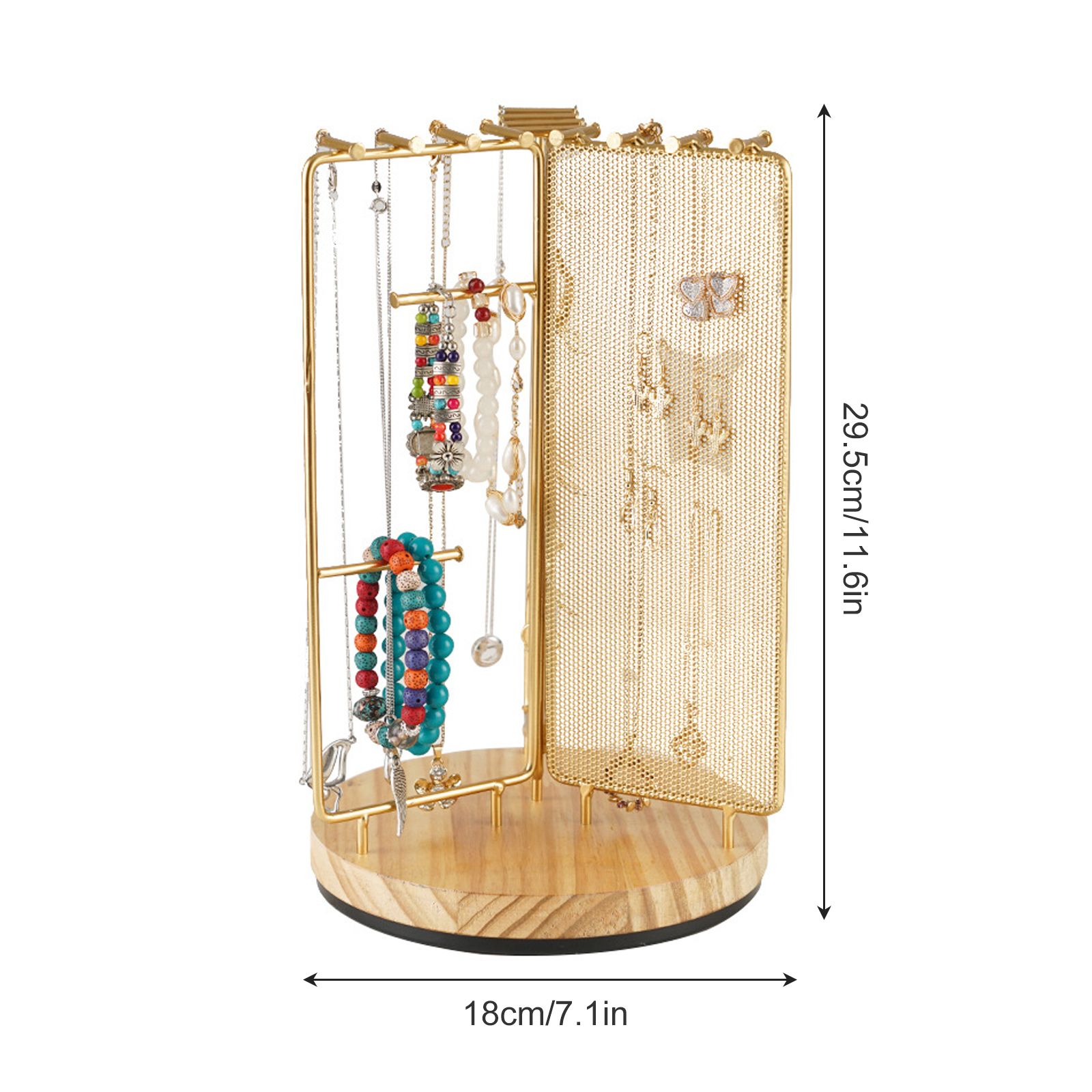 3 in 1 Jewelry Stand Display Multi Tiers Wooden Swivel Base Jewelry Display Holder for Necklace Gold - Image 4