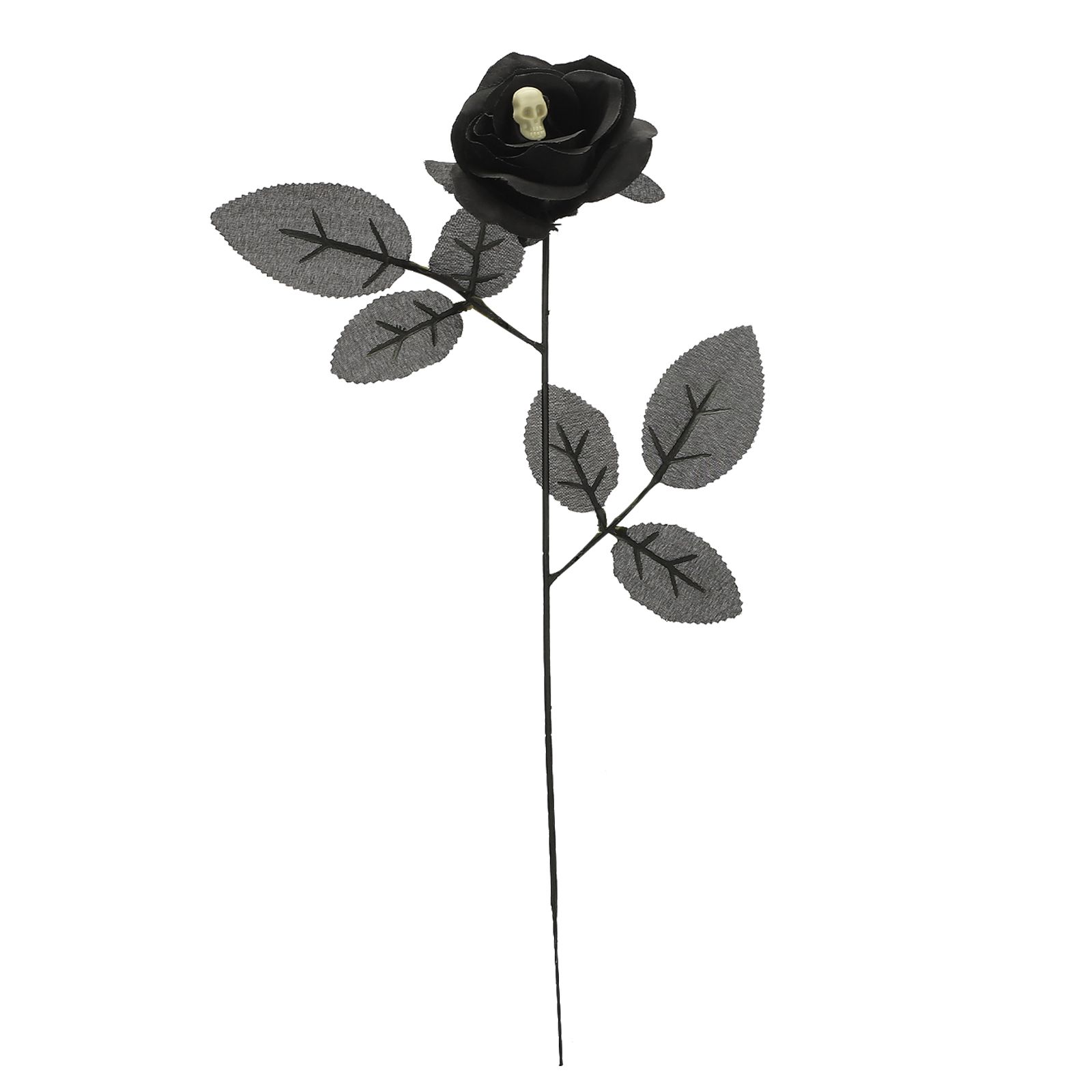 Artificial Rose Lifelike Decorative Bendable Fake Flower With Skull Head for Halloween Party Black - Image 1
