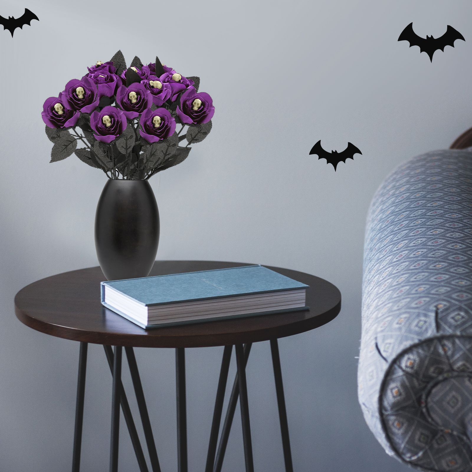 Artificial Rose Lifelike Decorative Bendable Fake Flower With Skull Head for Halloween Party Black - Image 3