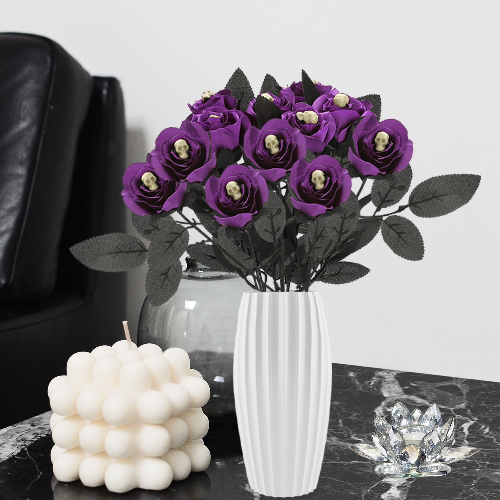 Artificial Rose Lifelike Decorative Bendable Fake Flower With Skull Head for Halloween Party Black - Image 7