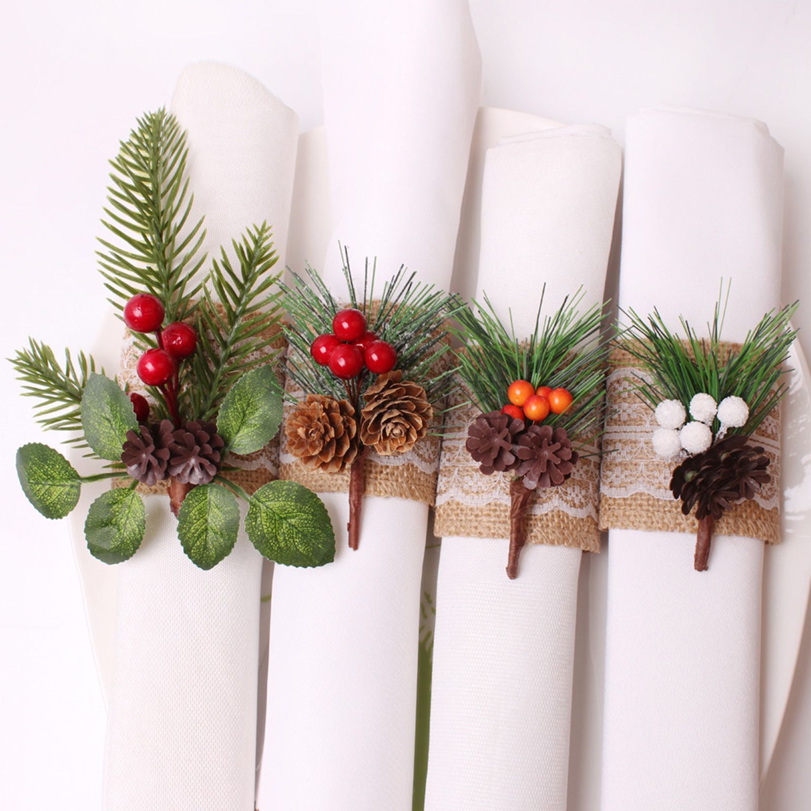 Pinecone Napkin Rings Sweet Reusable Christmas Napkin Holders Table Decor for Dinner Party Anniversary - Image 2