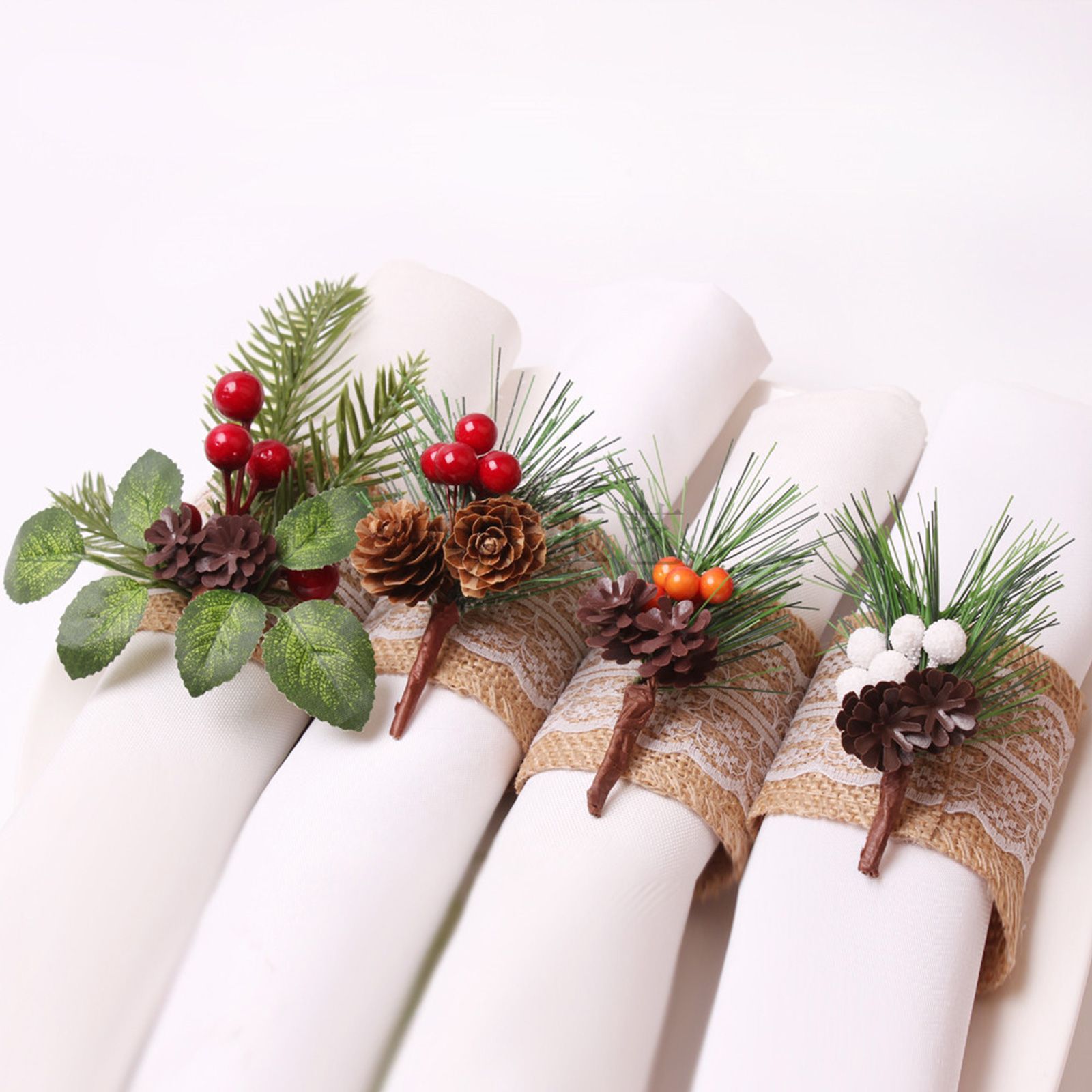 Pinecone Napkin Rings Sweet Reusable Christmas Napkin Holders Table Decor for Dinner Party Anniversary - Image 3