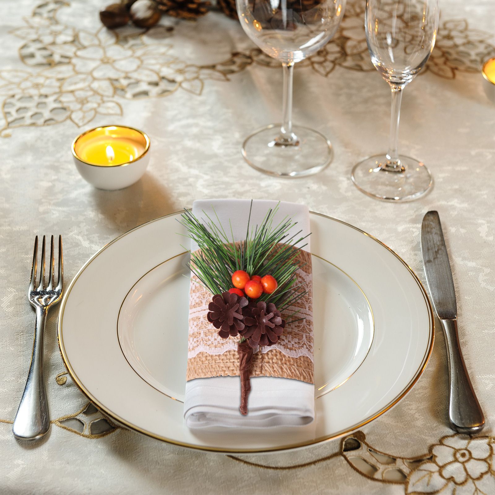 Pinecone Napkin Rings Sweet Reusable Christmas Napkin Holders Table Decor for Dinner Party Anniversary - Image 7