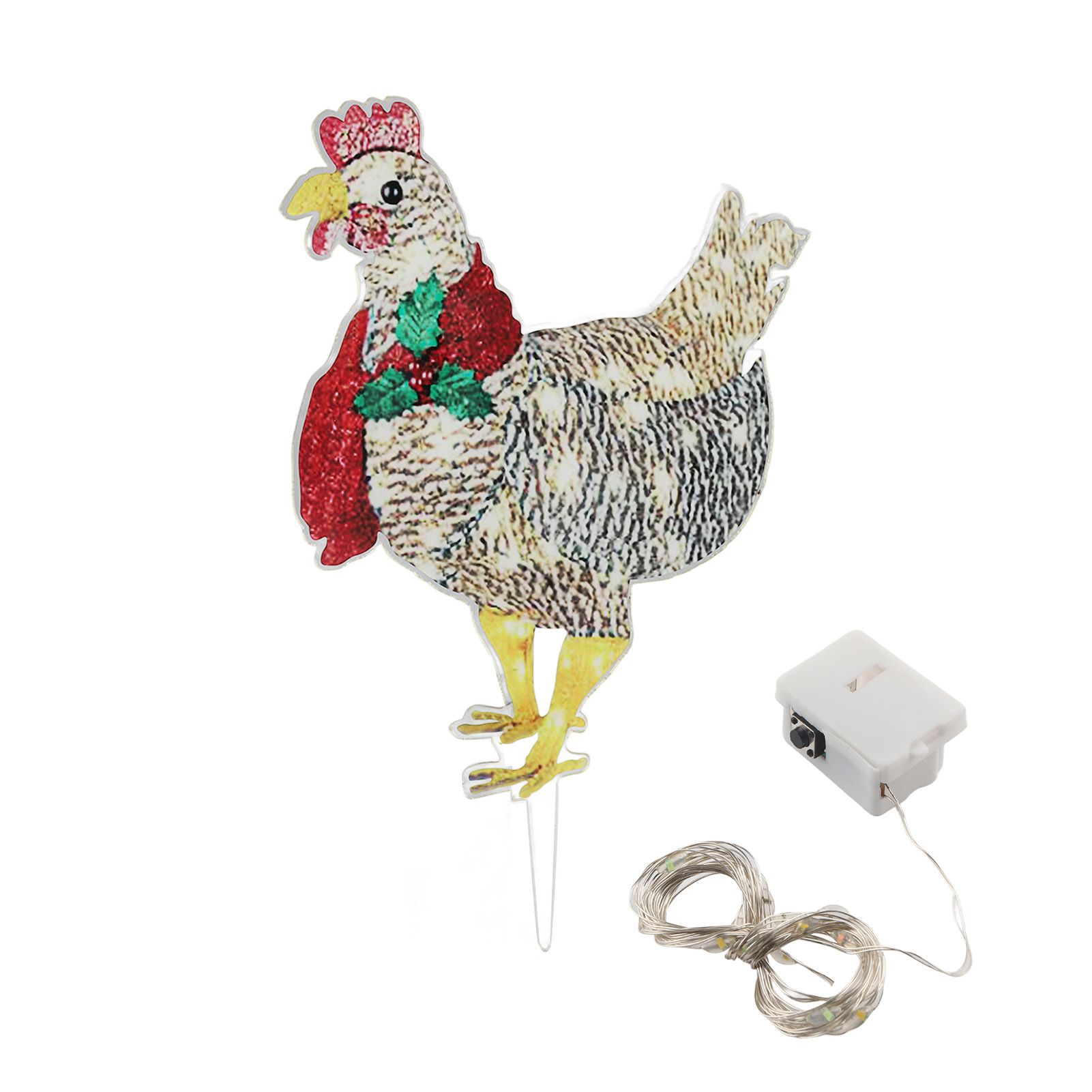 Christmas Chicken Shape Decorative LED Lights Light Up Christmas Decor with Scarf for Indoor Outdoor Room Yard - Image 1