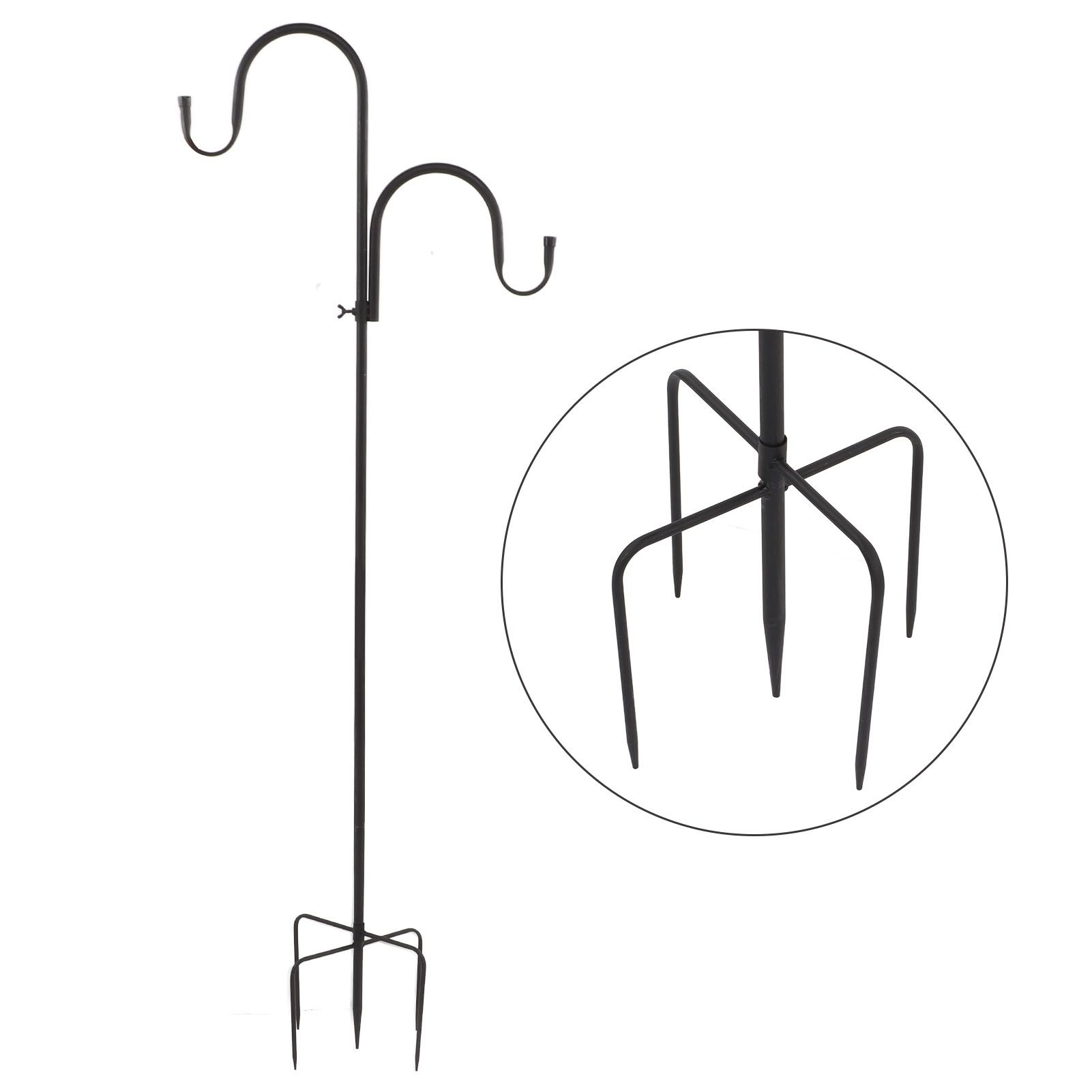 Shepherd's Hook Detachable Bird Feeder Hanger Iron 2 Hooks 5 Prong Bases Courtyard Accessories - Image 8