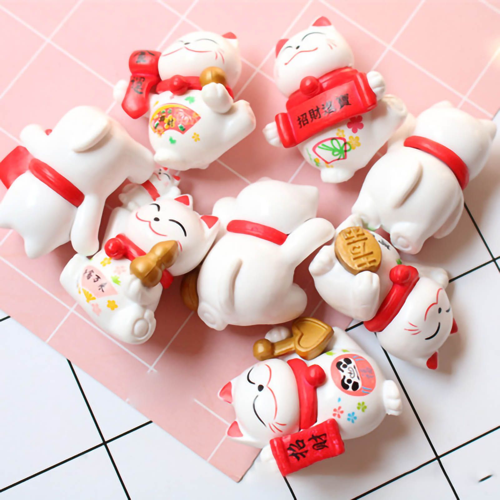 Lucky Cat Ornament Waving Arm Fortune Cat PVC Animal Figurine for Home Decoration 8Pcs in Set 8Pcs in 1 Set - Image 2