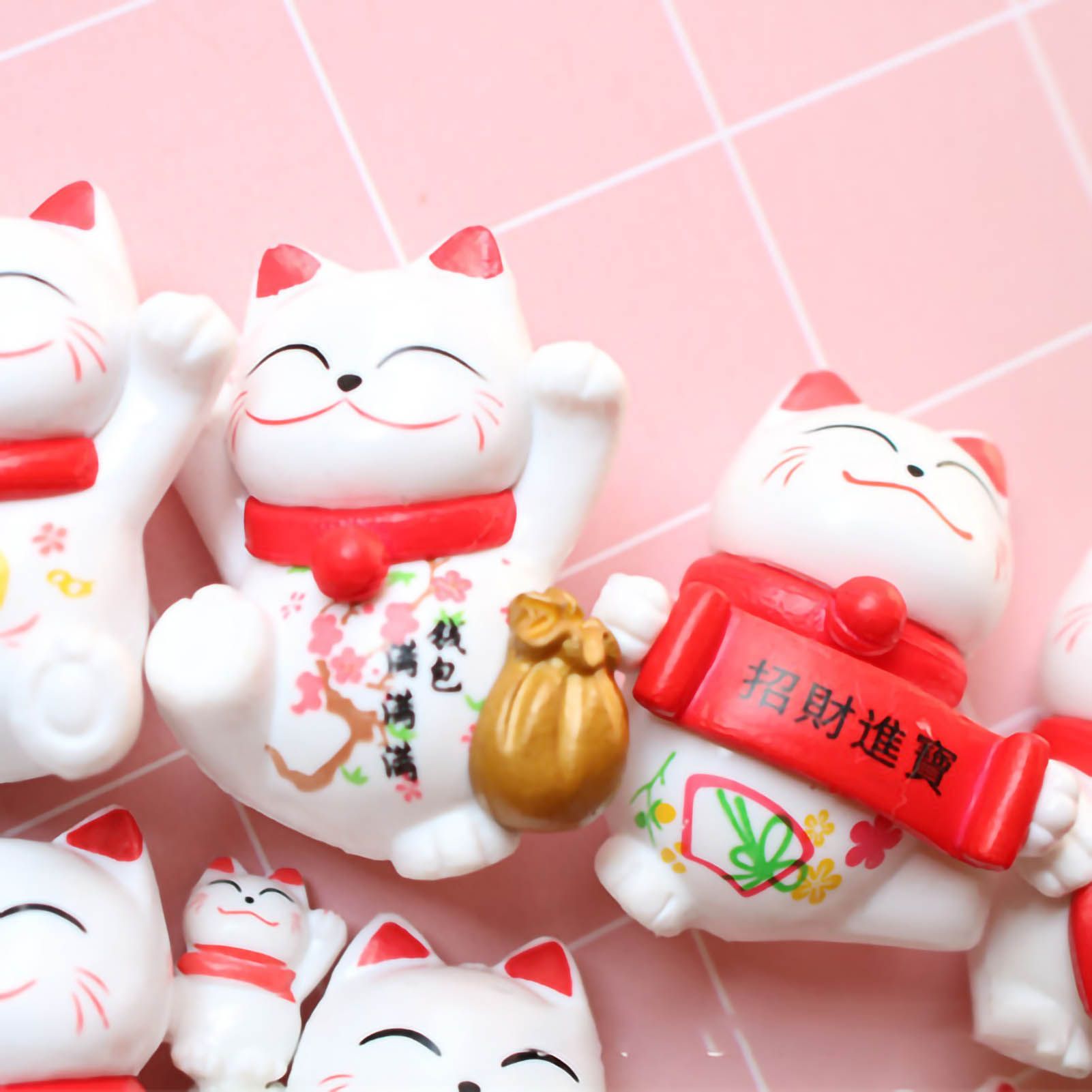 Lucky Cat Ornament Waving Arm Fortune Cat PVC Animal Figurine for Home Decoration 8Pcs in Set 8Pcs in 1 Set - Image 3
