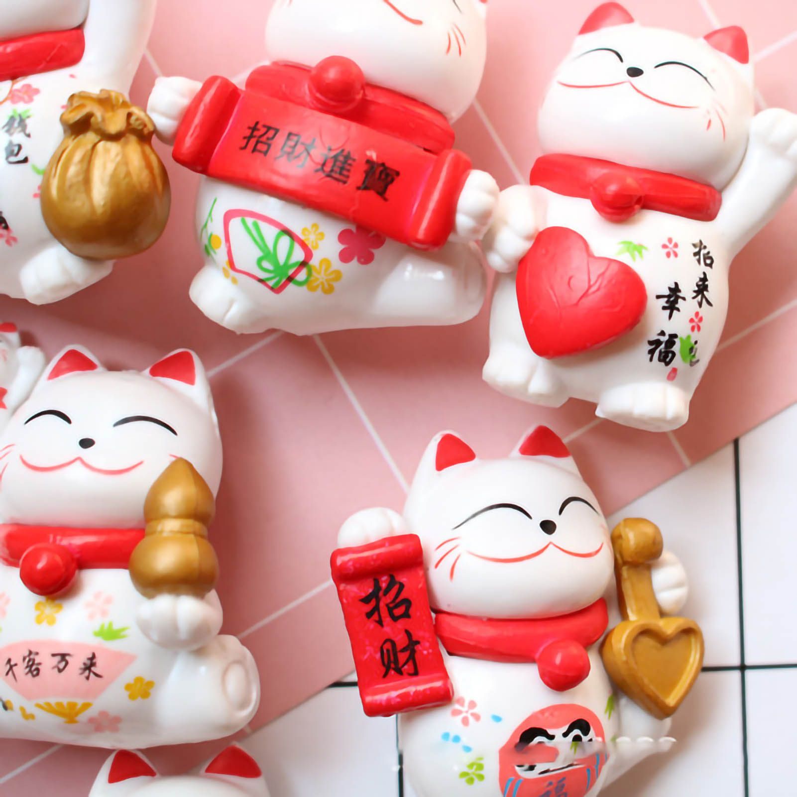Lucky Cat Ornament Waving Arm Fortune Cat PVC Animal Figurine for Home Decoration 8Pcs in Set 8Pcs in 1 Set - Image 4