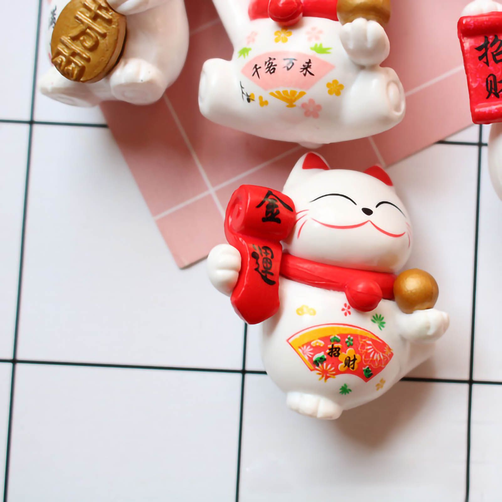 Lucky Cat Ornament Waving Arm Fortune Cat PVC Animal Figurine for Home Decoration 8Pcs in Set 8Pcs in 1 Set - Image 5