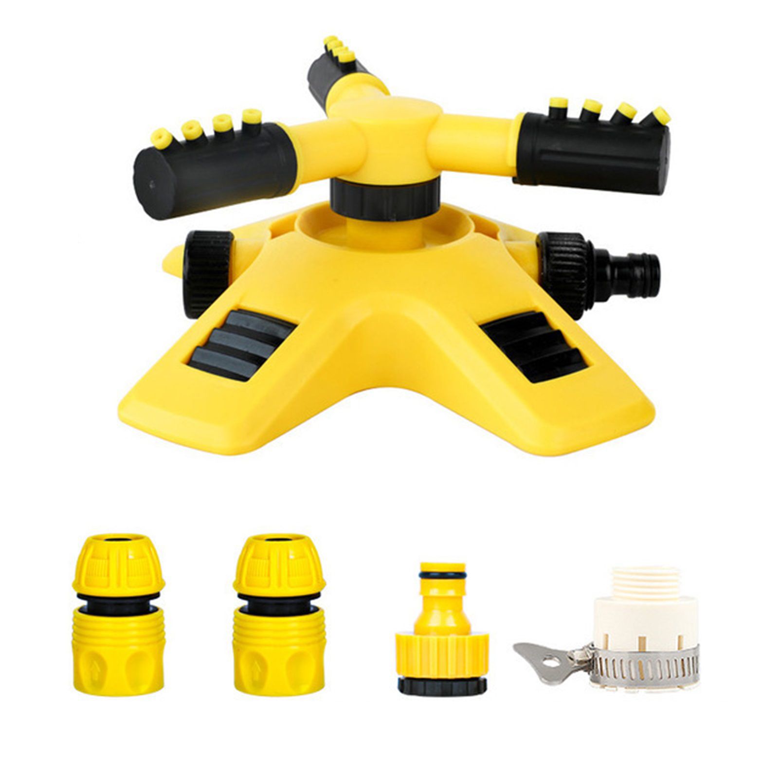 360 Degrees Automatic Rotating Sprinkler Three Prong Irrigation Lawn Sprinkler Garden Sprinkler Watering Device with Adapter Set - Image 1