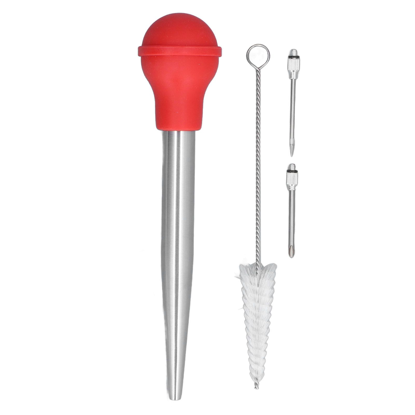 Turkey Injector Stainless Steel Thickened Silicone Design Cooking Seasoning Pump with Cleaning Sweep Red - Image 1